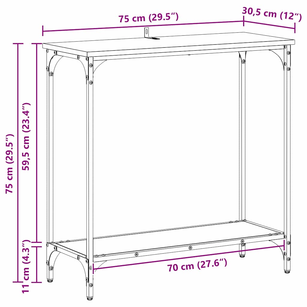 Konzolasztal polcokkal Musta tammi 75 x 30.5 x 75 cm Faanyag