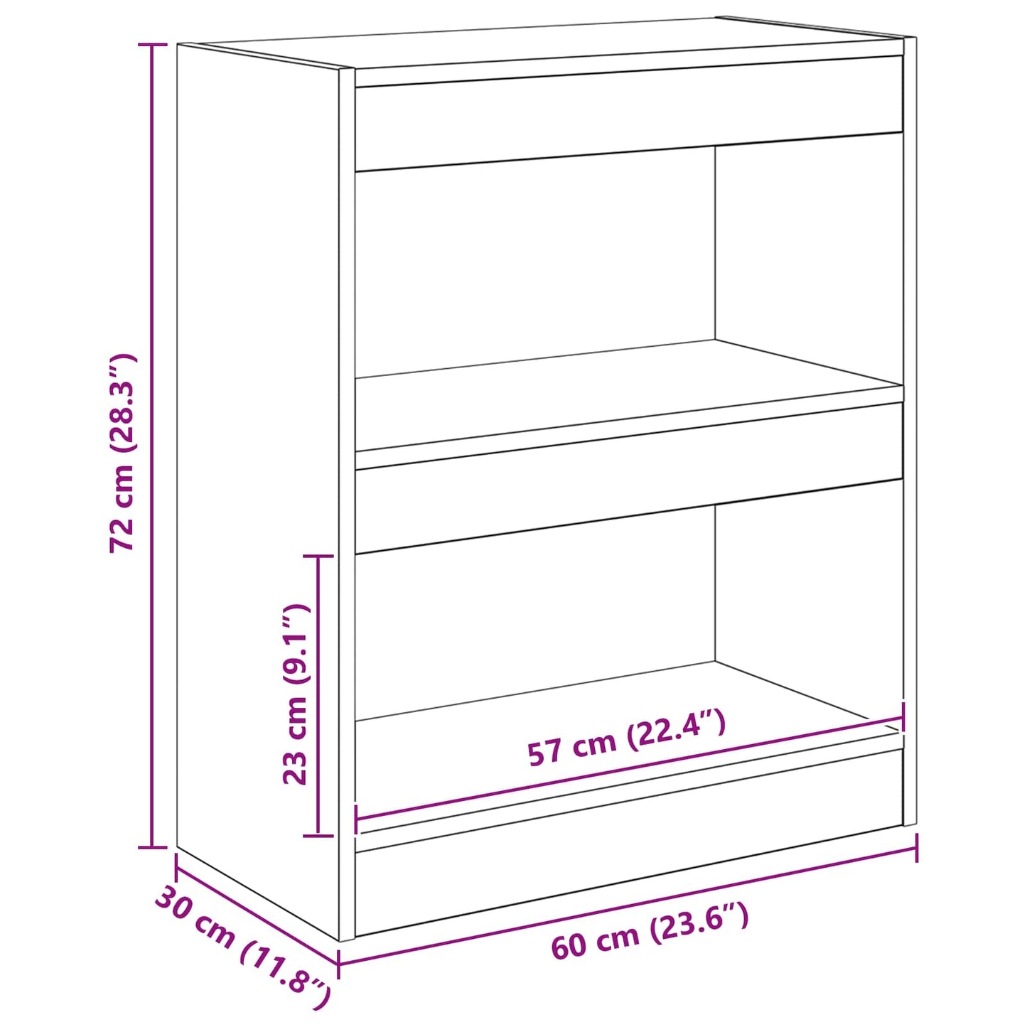 Könyvespolc 2 szintes 60 x 30 x 72 cm Szerelt Fa Öreg fa