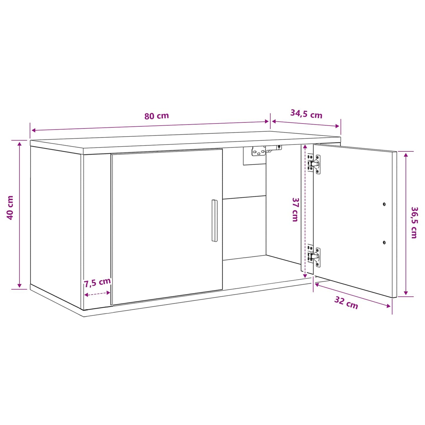 Fali TV Szekrény kézműves tölgy 80 x 34.5 x 40 cm Faanyag