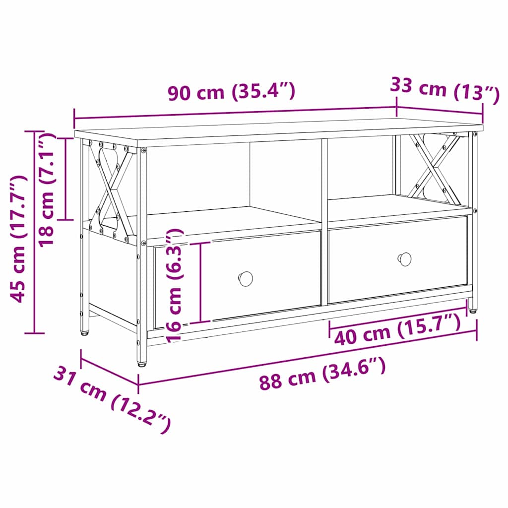 TV szekrény fiókkal Öreg fa 90 x 33 x 45 cm Műszaki fa és acél