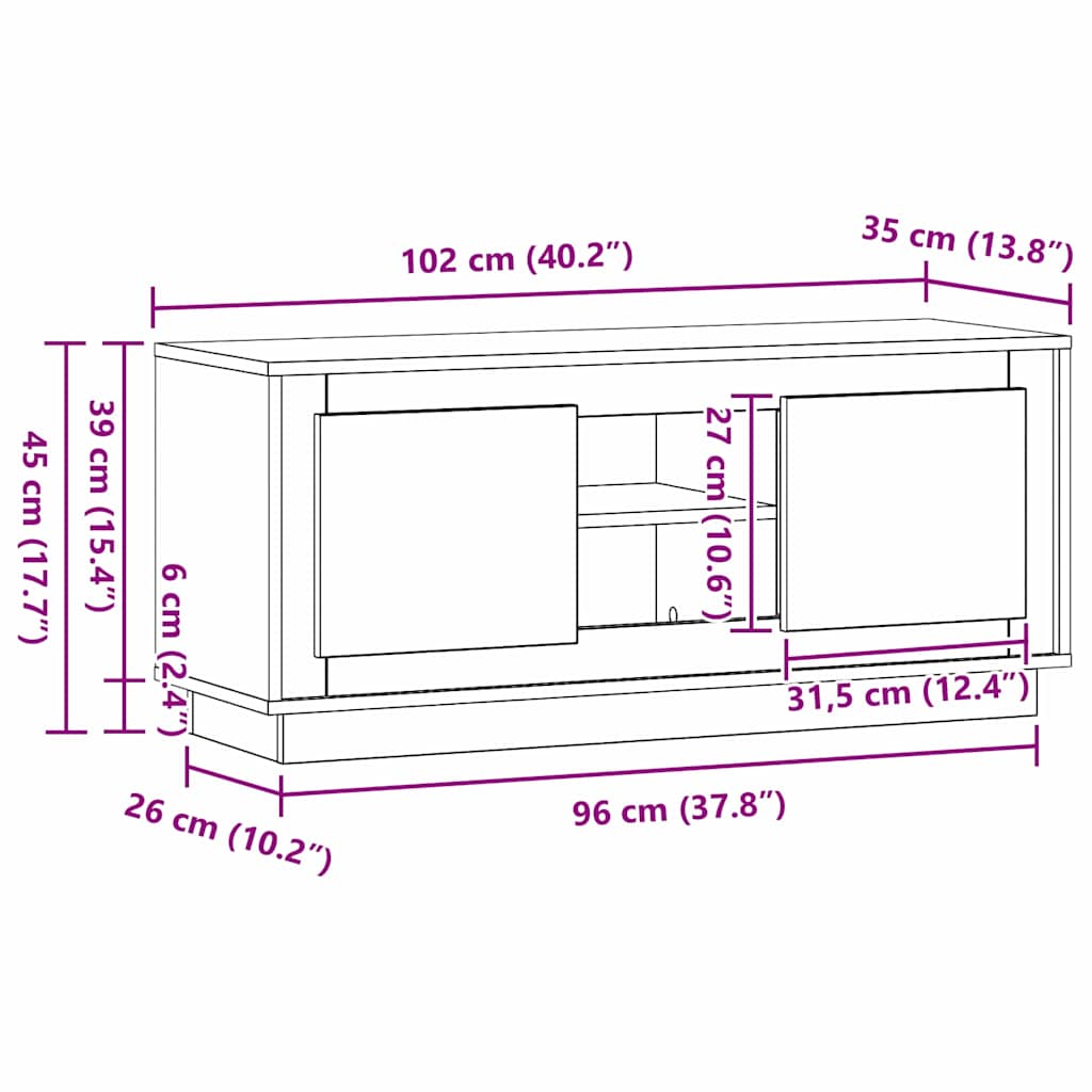 TV szekrény Artisan tölgy 102 x 35 x 45 cm Faanyag