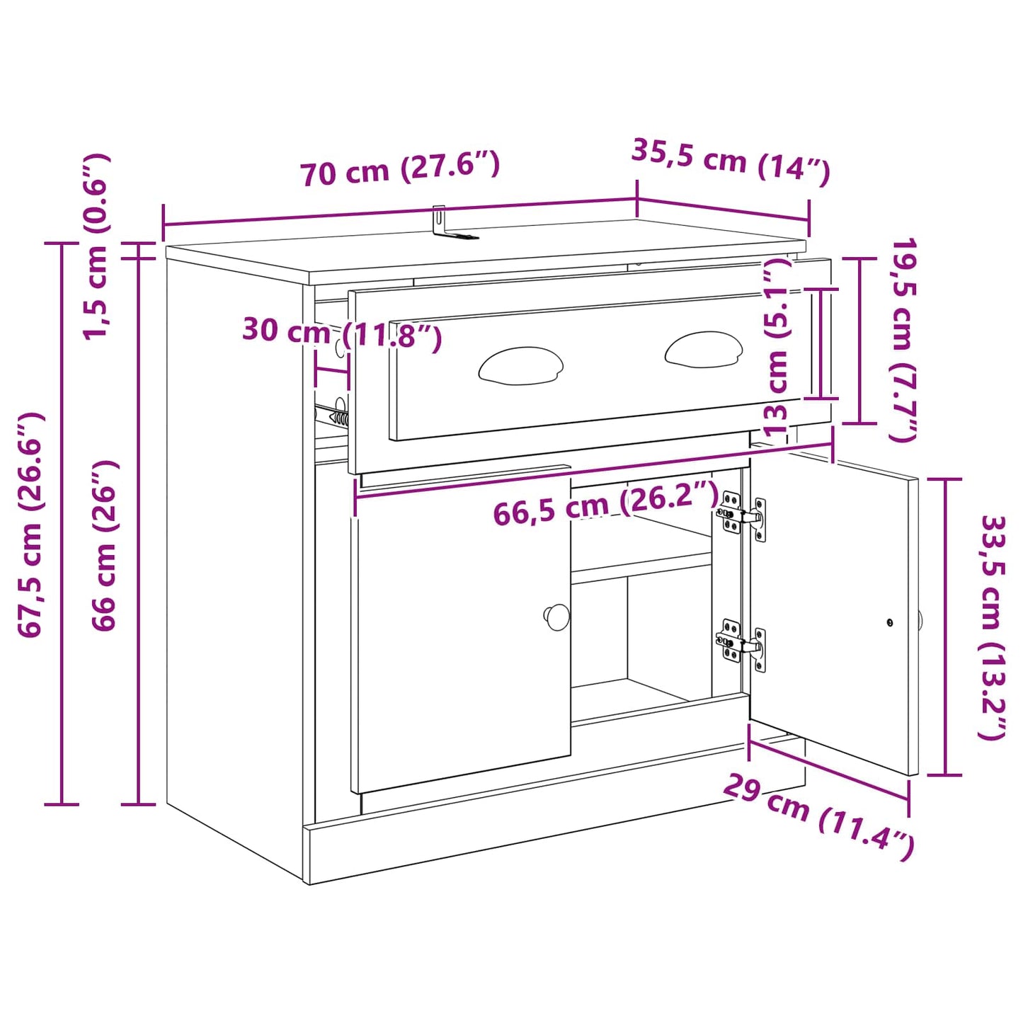 Magasfiú Öreg fa 70 x 35,5 x 67,5 cm Szerelt Fa