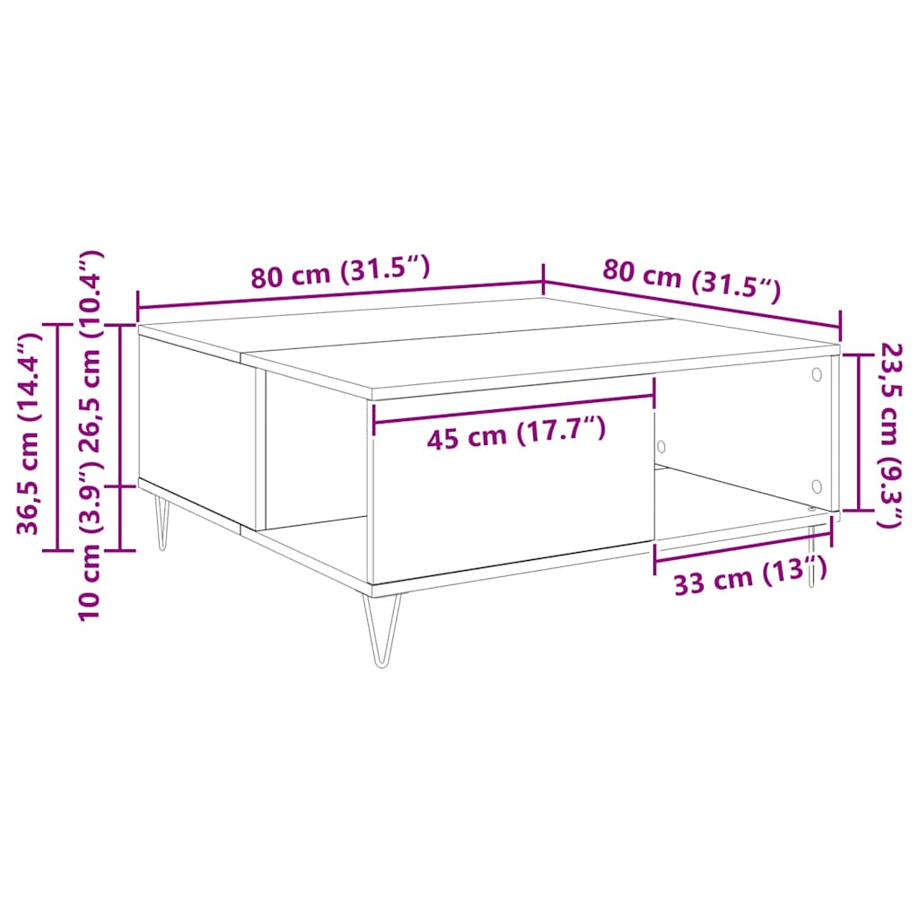 Dohányzóasztal Öreg fa 80 x 80 x 36,5 cm Faanyag