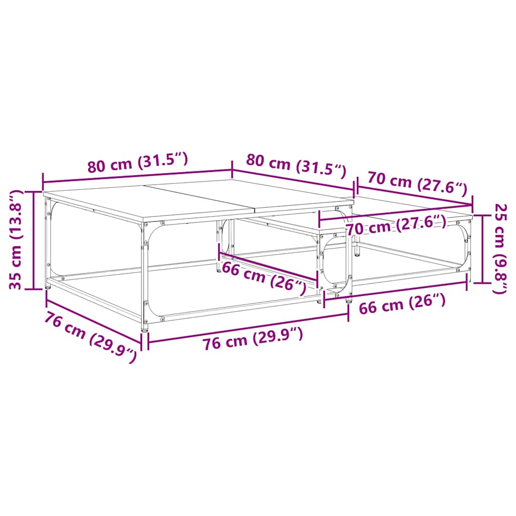 Dohányzóasztal 2 pcs Öreg fa 80 x 80 x 35 cm Szerelt Fa
