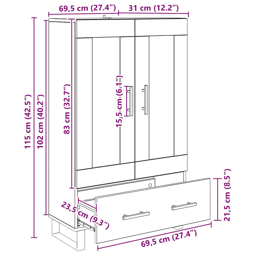 Magasfiú fiókkal Fekete tölgy 69,5 x 31 x 115 cm Faanyag