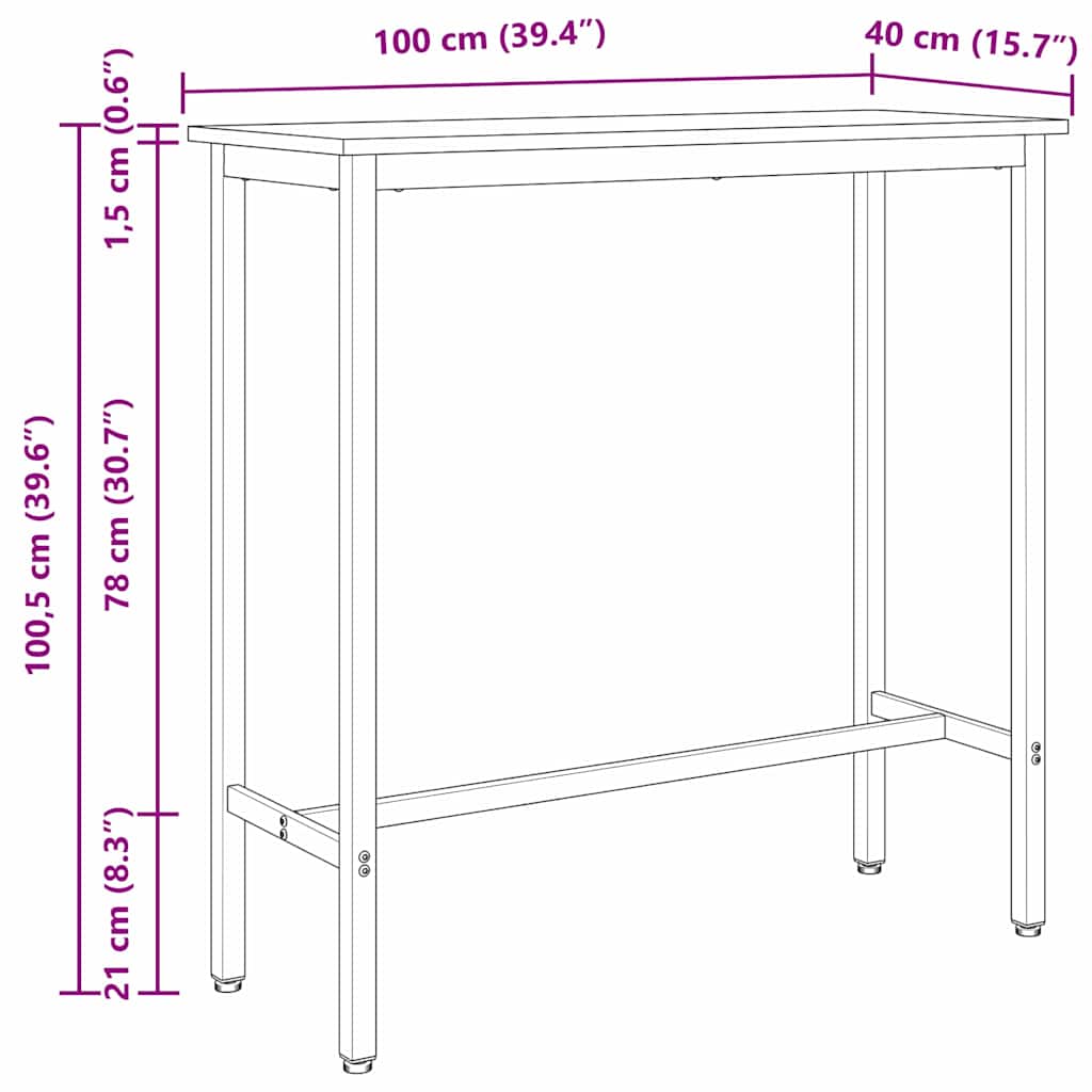 asztal Füstölt tölgy 100 x 40 x 100,5 cm Műszaki fa és acél