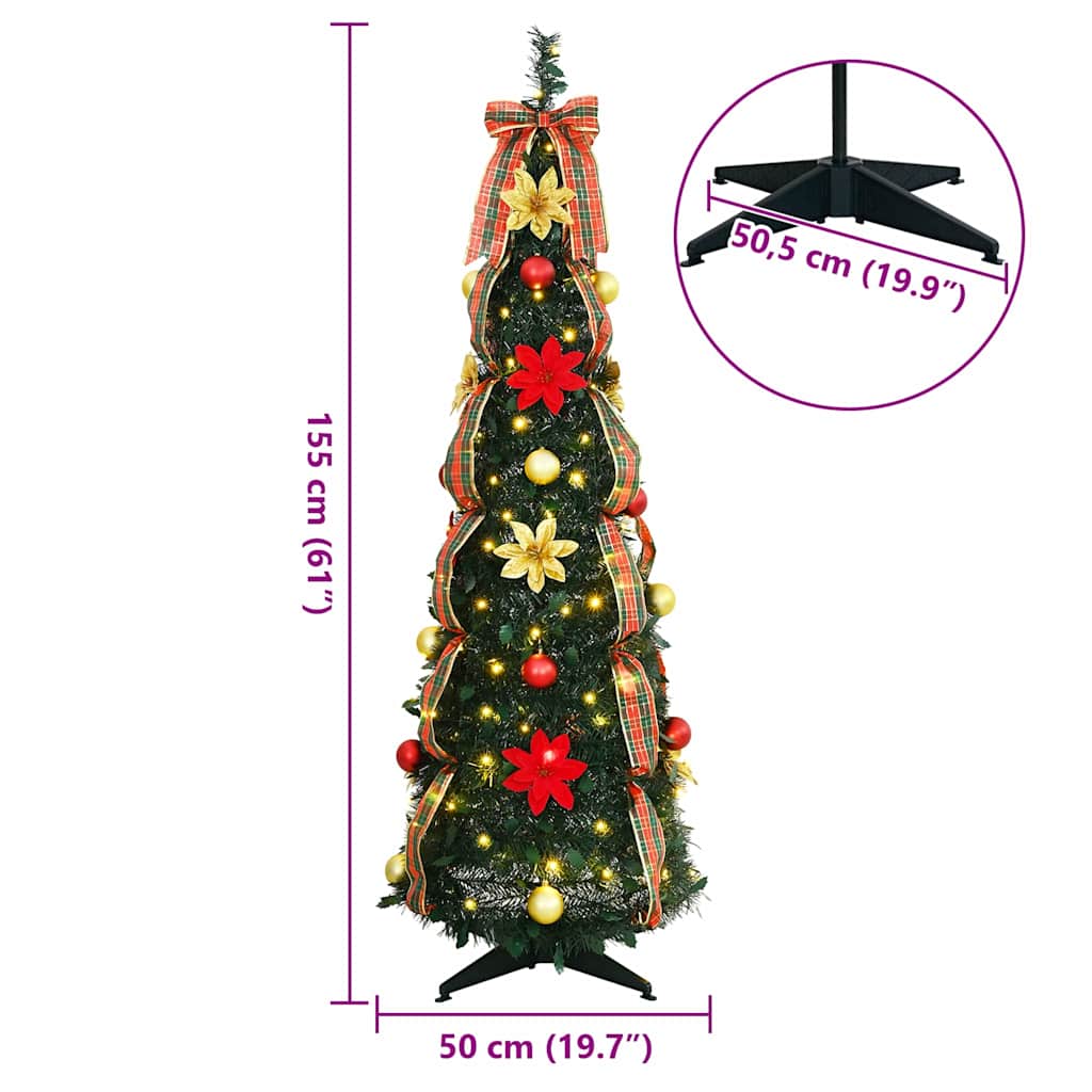 Mű karácsonyfa 100 LED-del állvánnyal Zöld 155 cm PVC