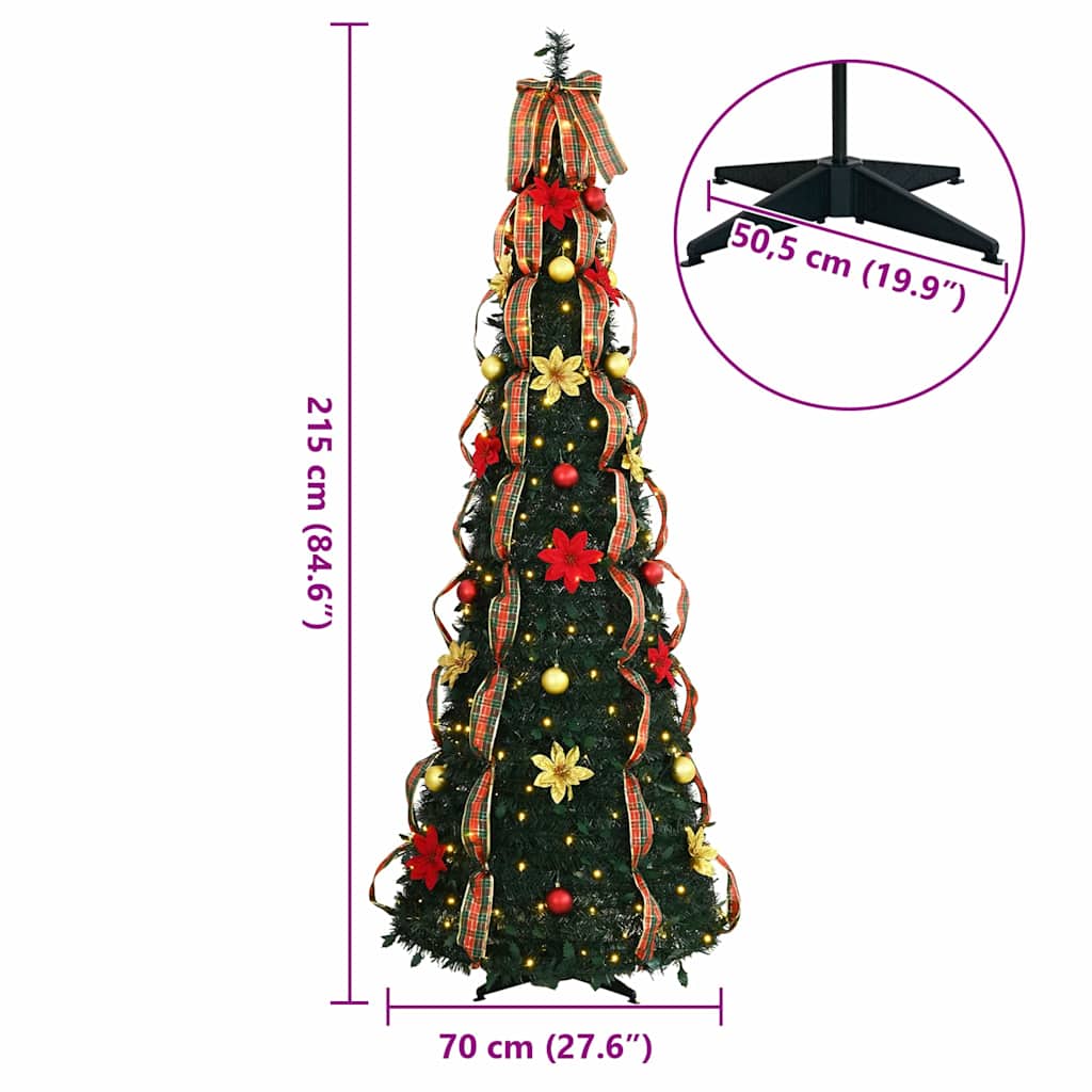 Mű karácsonyfa 200 LED-del állvánnyal Zöld 215 cm PVC