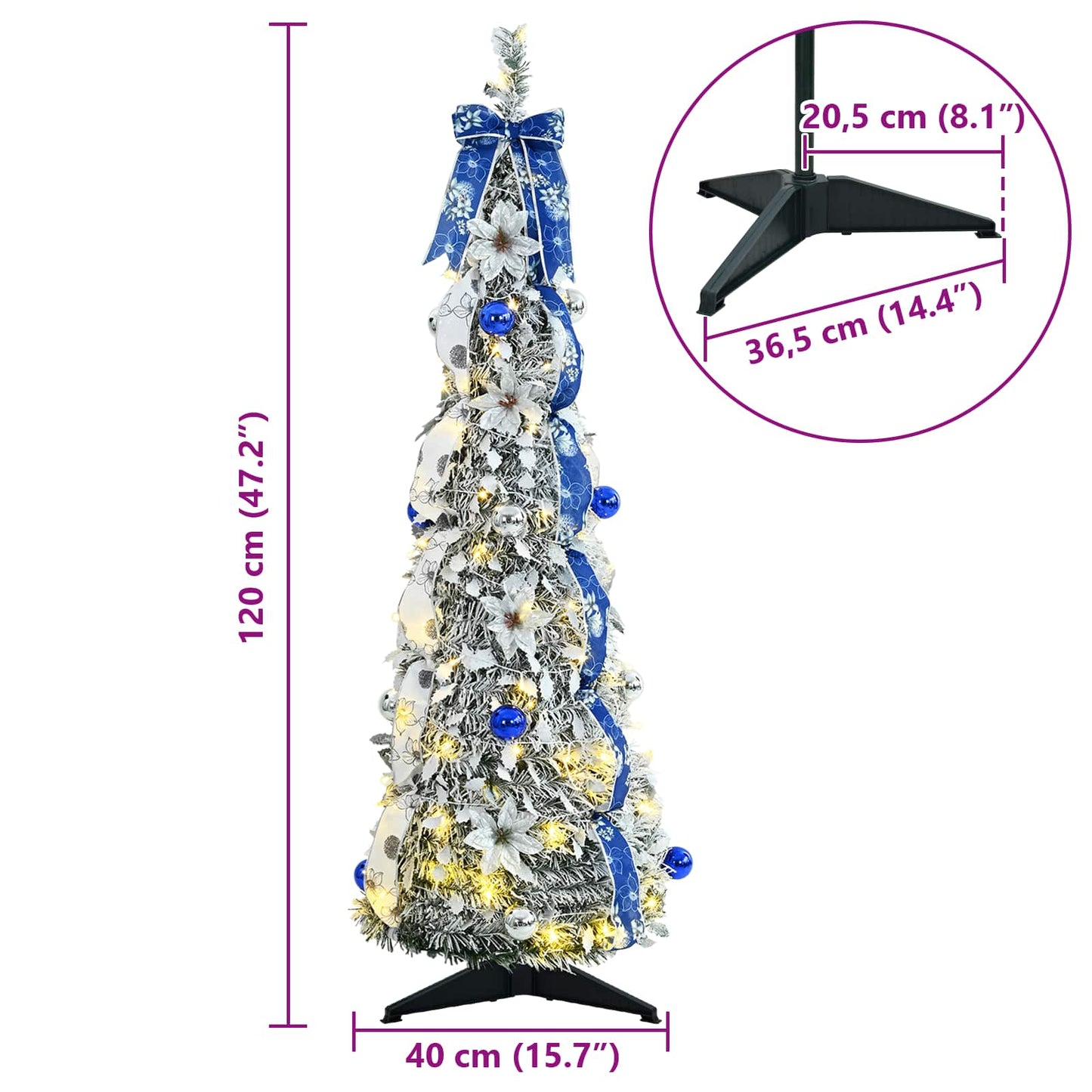 Mű karácsonyfa 50 LED-del állvánnyal Fehér 120 cm PVC
