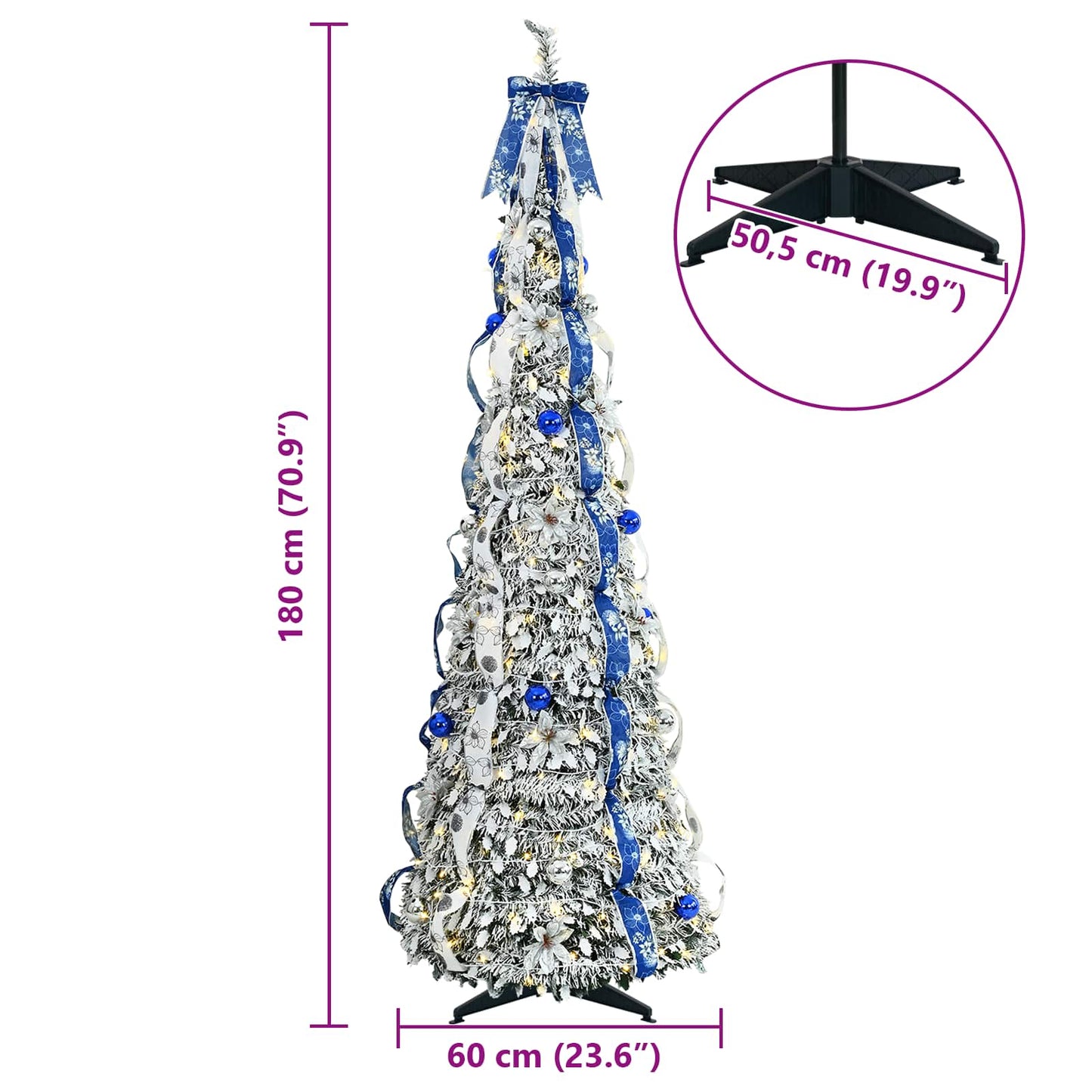 Mű karácsonyfa 150 LED-del állvánnyal Fehér 180 cm PVC