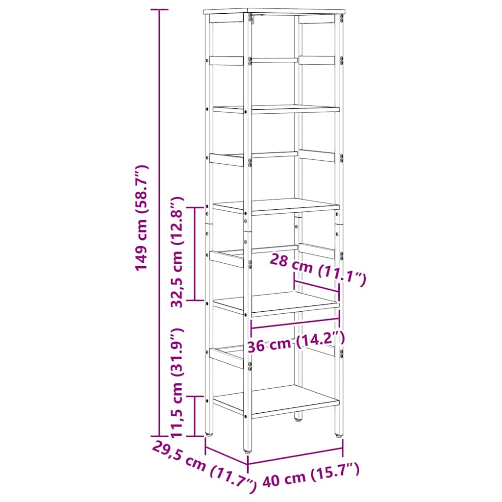 Könyvespolc 4 szintes 40 x 29,5 x 149 cm Szerelt Fa Öreg fa