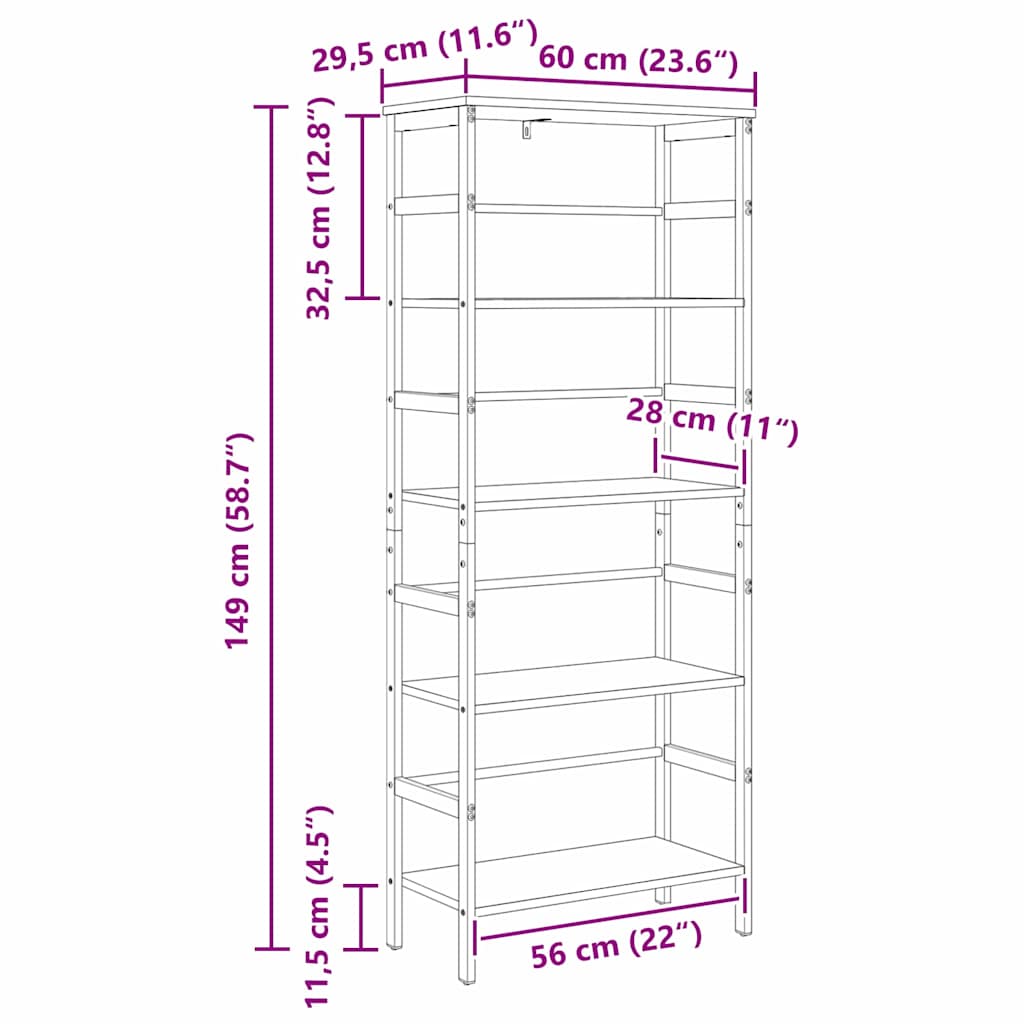 Könyvespolc Öreg fa 60 x 29,5 x 149 cm Faanyag