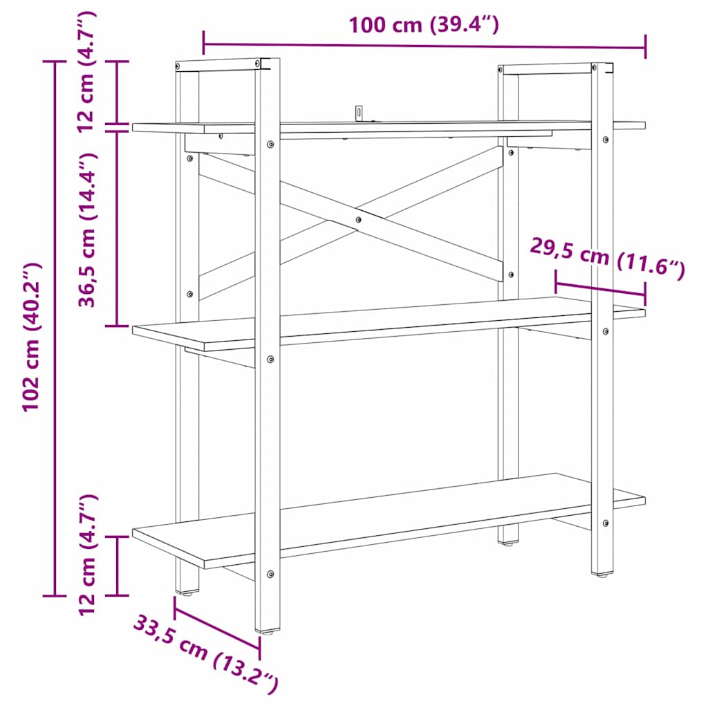 Könyvespolc Szürke Sonoma 100 x 33,5 x 102 cm Faanyag