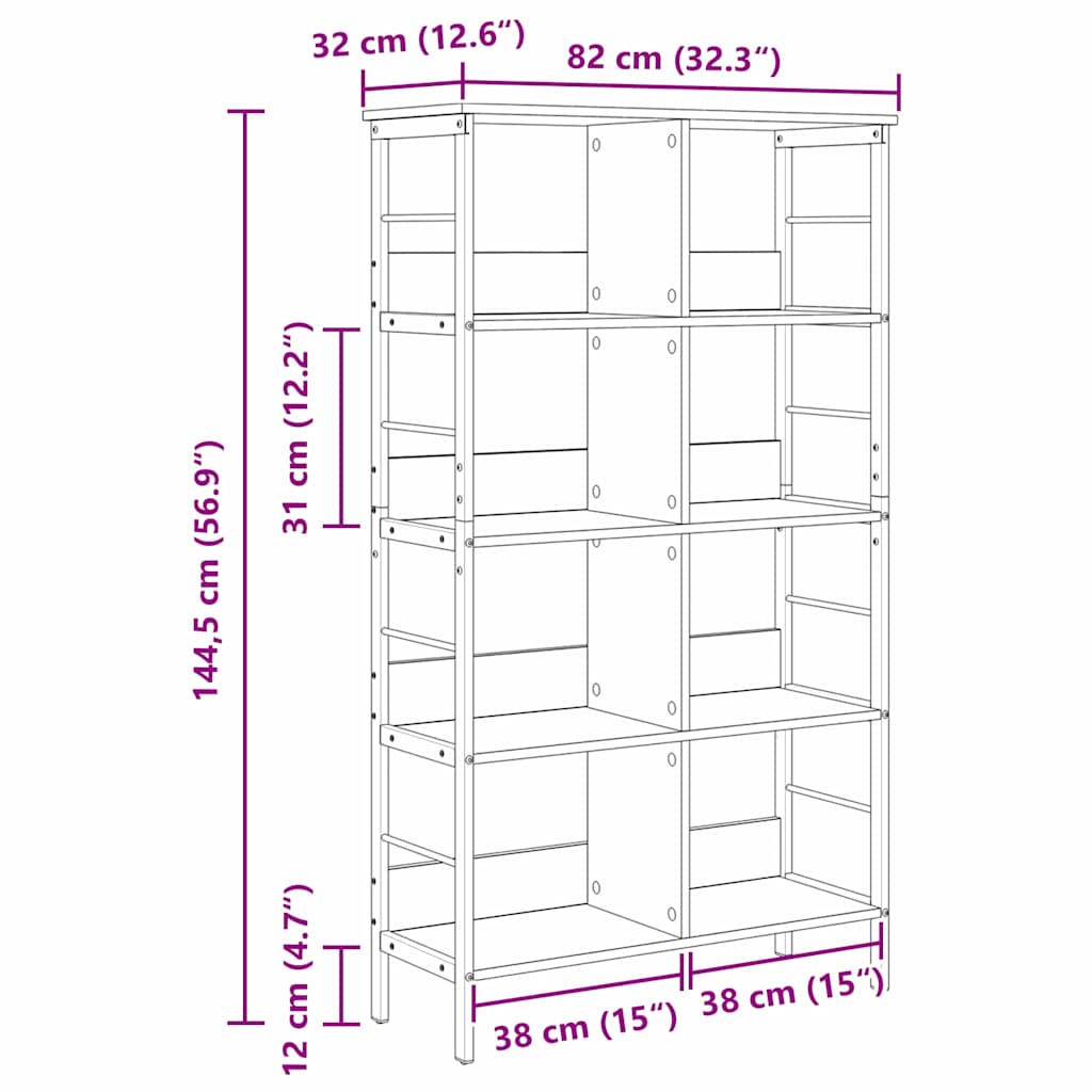 Könyvespolc 8 szintes 82 x 32 x 144,5 cm Szerelt Fa Öreg fa