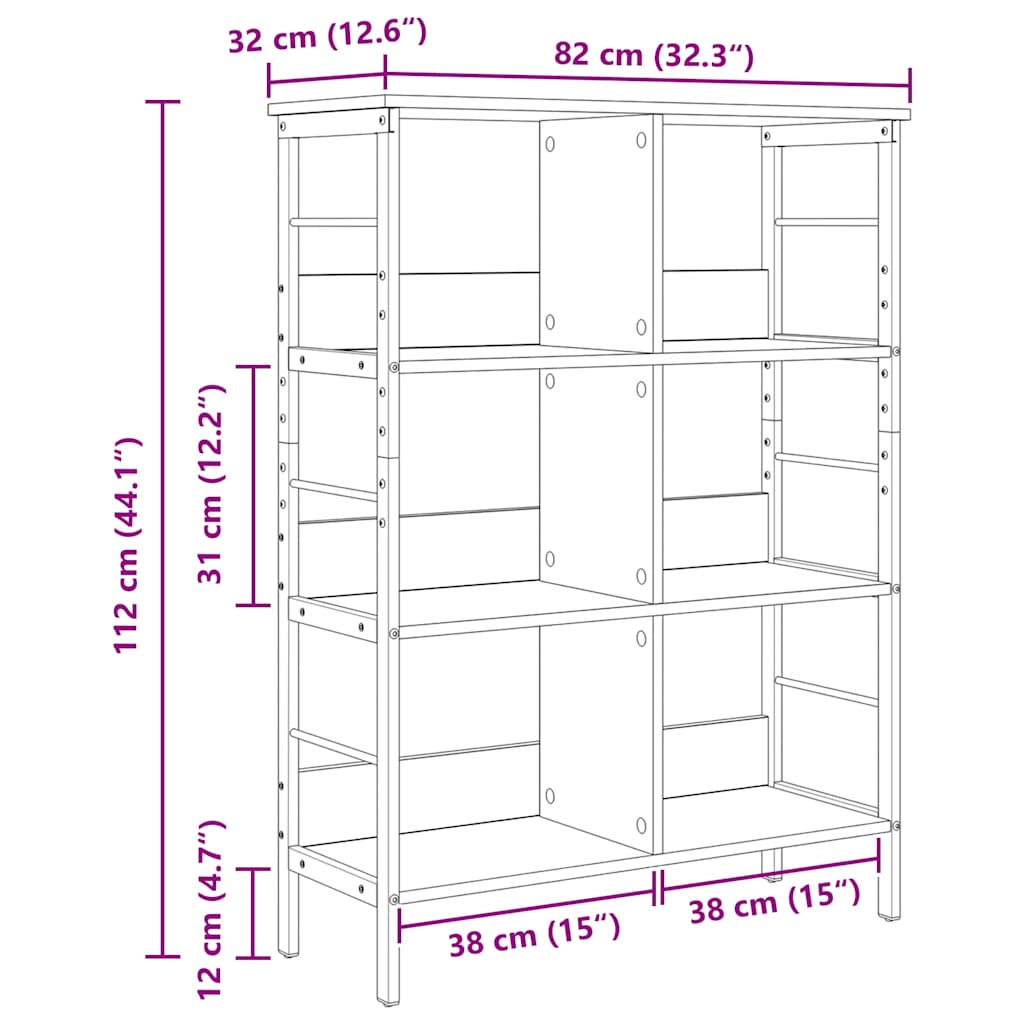Könyvespolc 6 szintes 82 x 32 x 112 cm Szerelt Fa Öreg fa