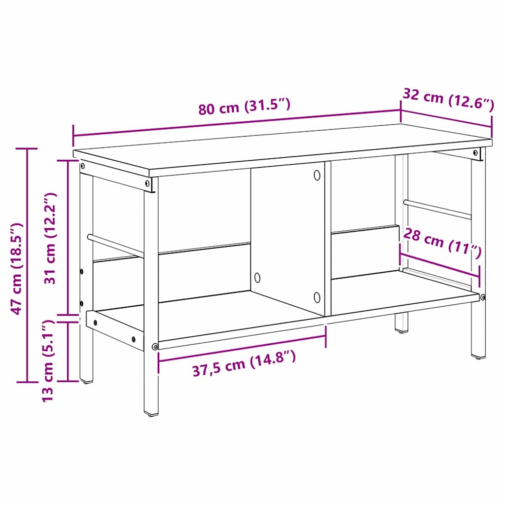 Könyvespolc 2 szintes 82 x 32 x 47 cm Szerelt Fa Öreg fa