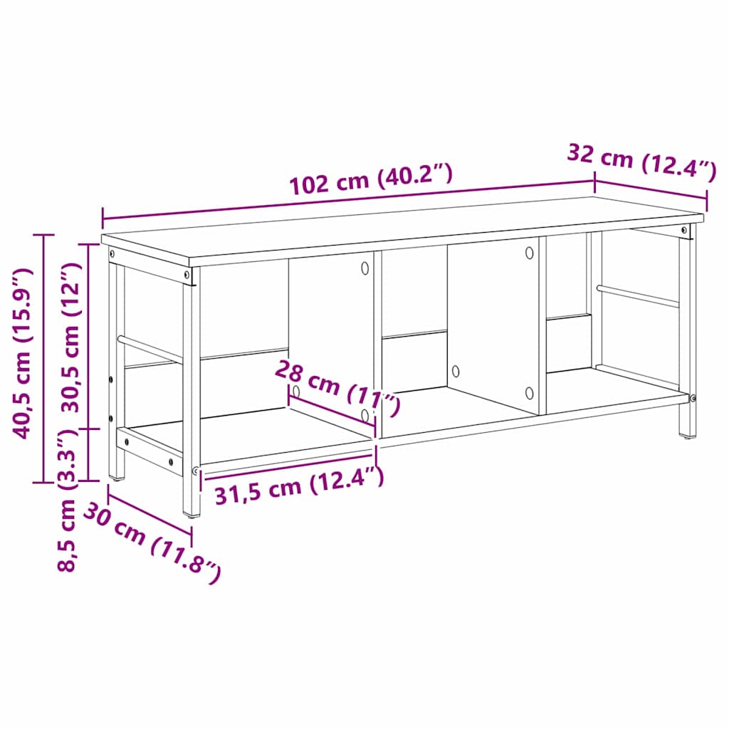 Könyvespolc 3 szintes 102 x 32 x 40,5 cm Szerelt Fa Öreg fa