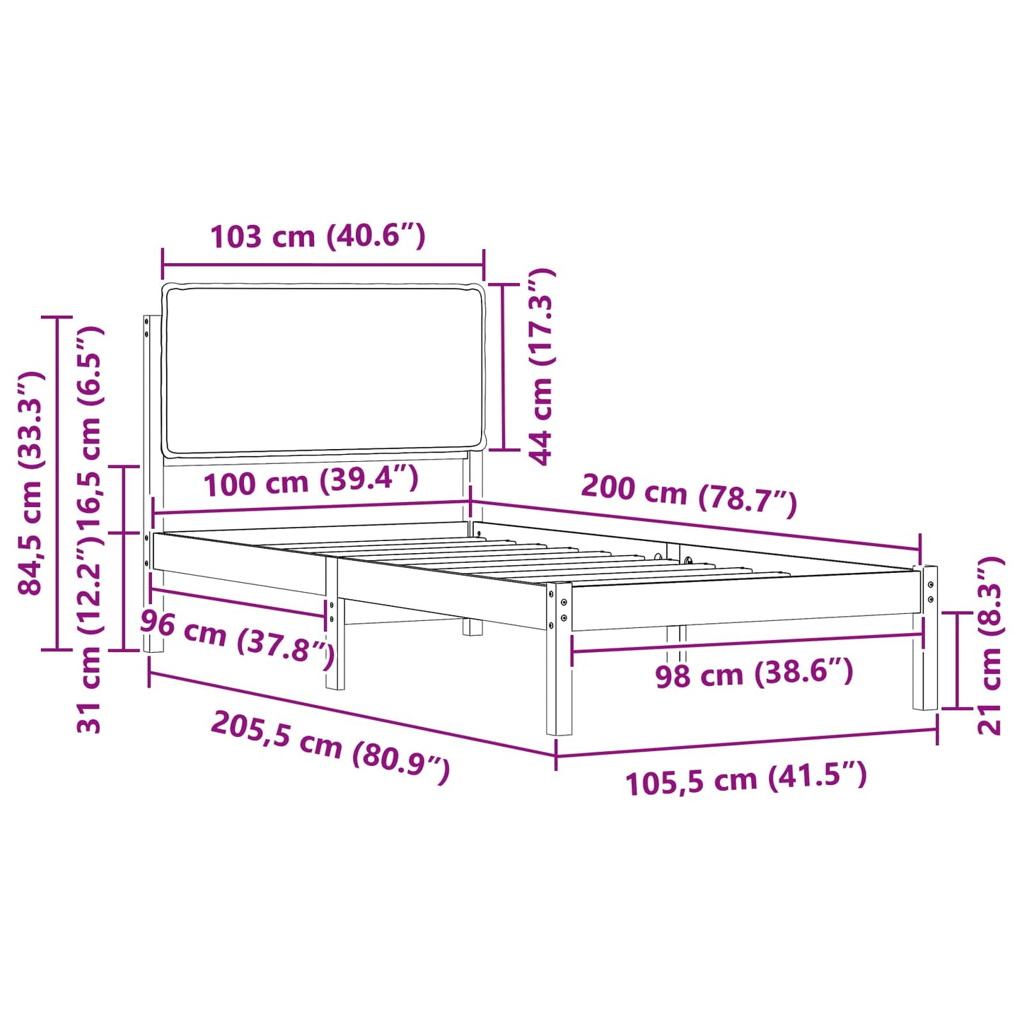 Ágykeret Kárpitozott Fejtámlával Világosszürke 100 x 200 cm