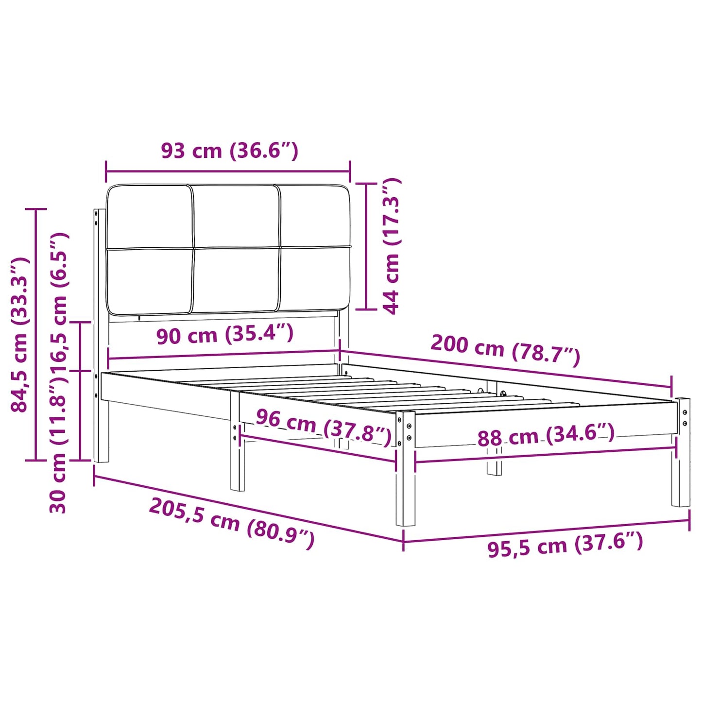 Ágykeret Kárpitozott Fejtámlával Világosszürke 90 x 200 cm