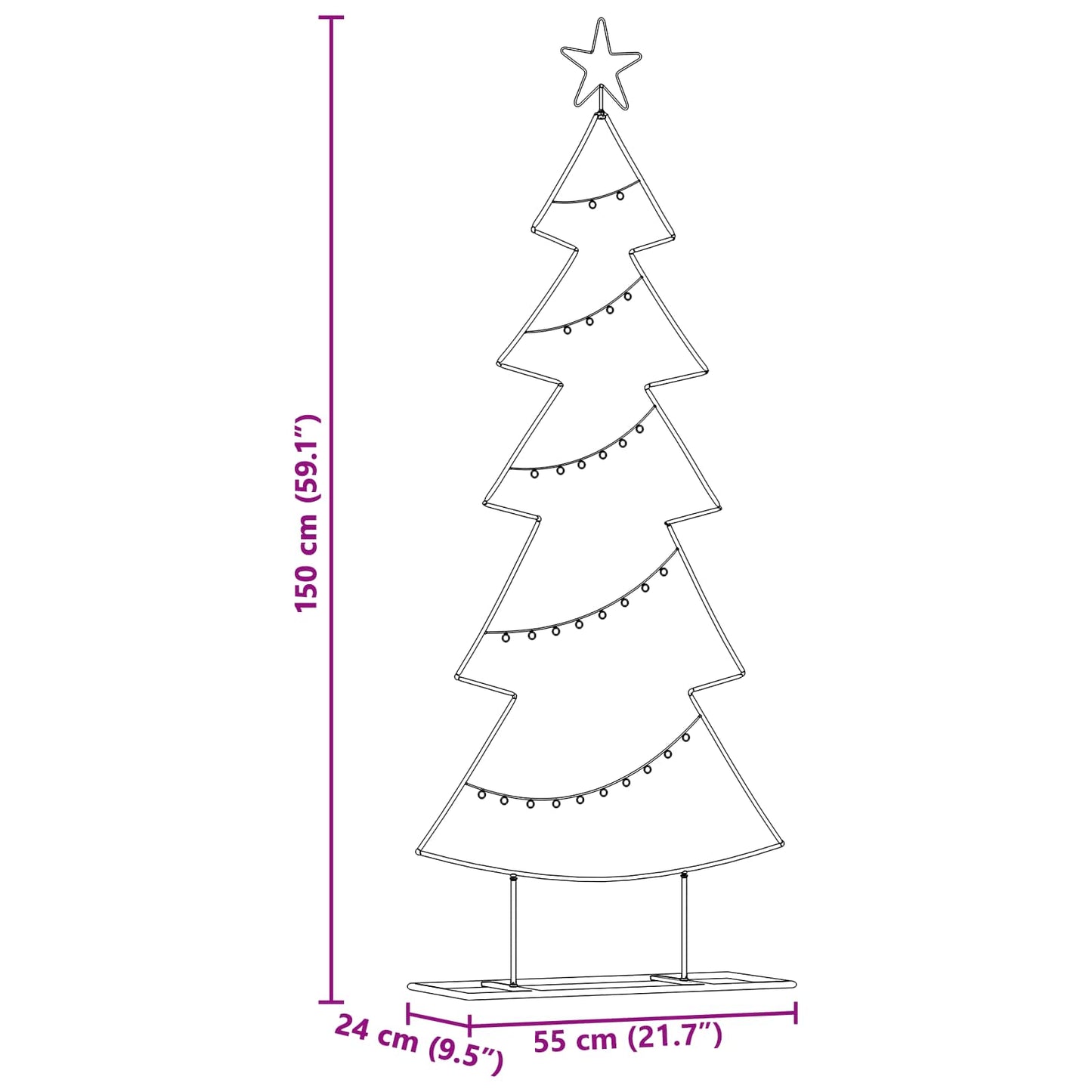 Fém karácsonyfa állvánnyal Fekete 150 cm Acél