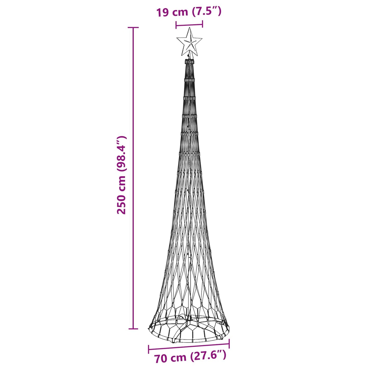 LED Karácsonyi Fenyő 290 LED-del Meleg fehér 250 cm Fém