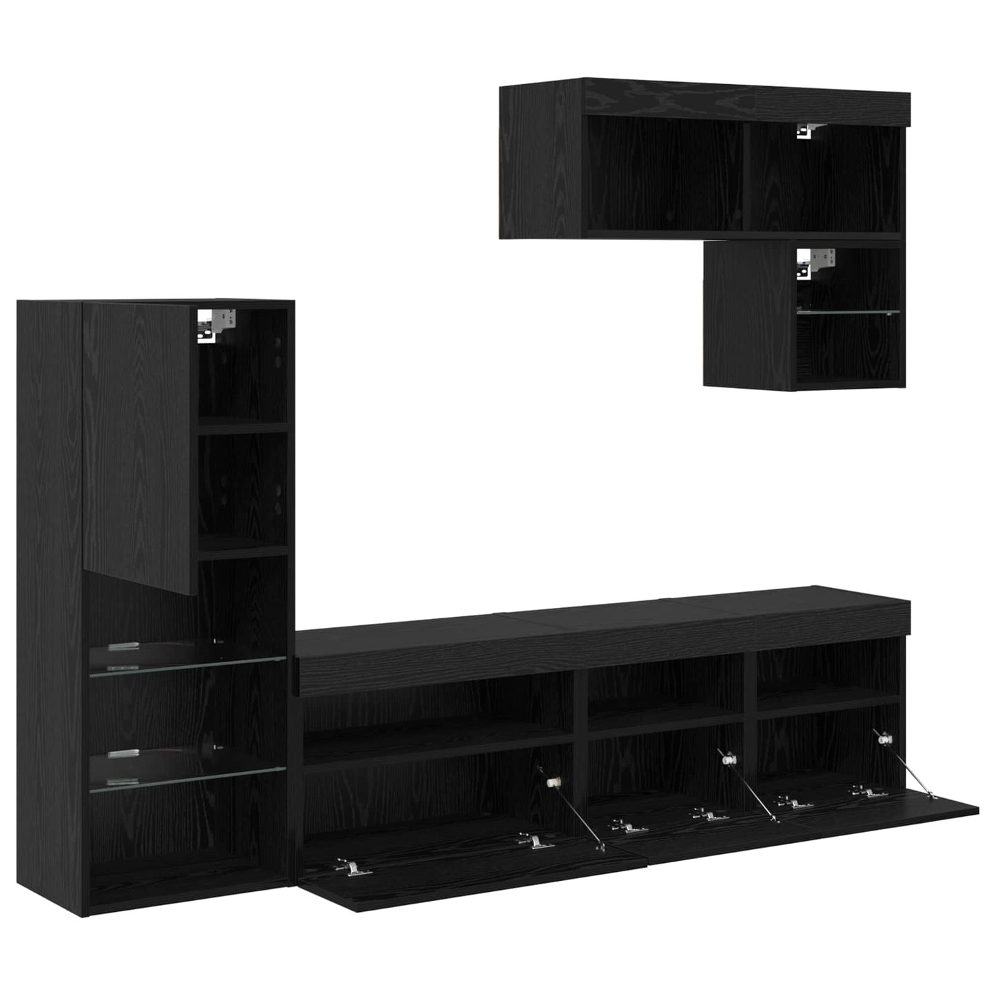 TV Fali Egységek LED -es lámpákkal 6 pcs Fekete tölgy Faanyag