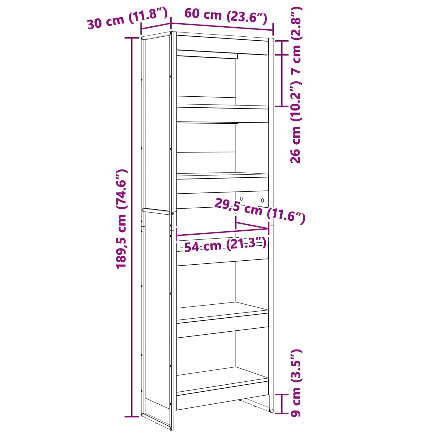 Könyvespolc 60 x 30 x 189,5 cm Szerelt Fa Szürke Sonoma