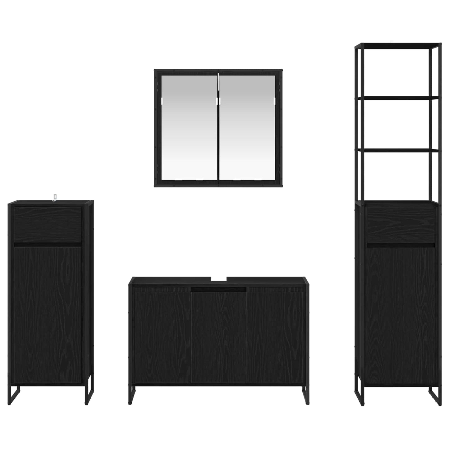 Fürdőszoba bútor szett 4 db Fekete tölgy Szerelt Fa