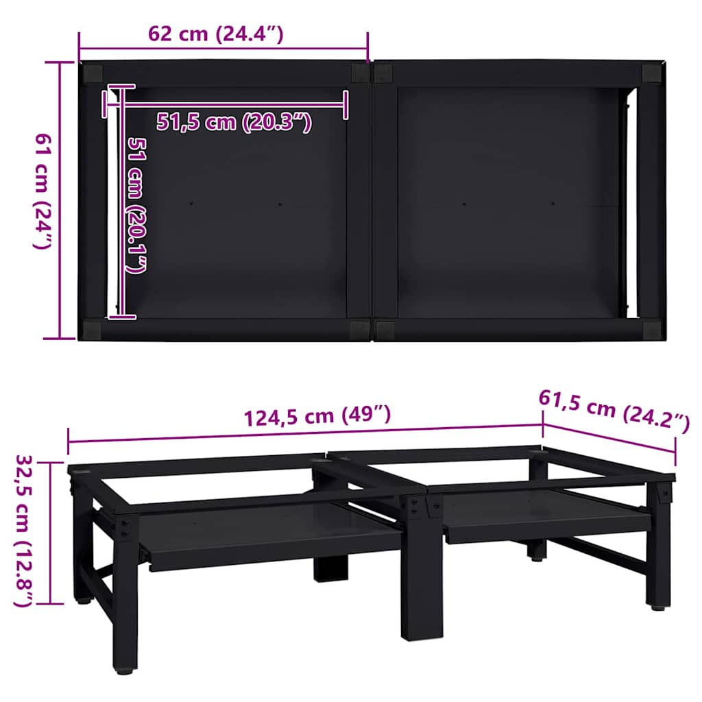 Mosógép Talp 2 pcs Fekete 124,5 x 61,5 x 32,5 cm Acél