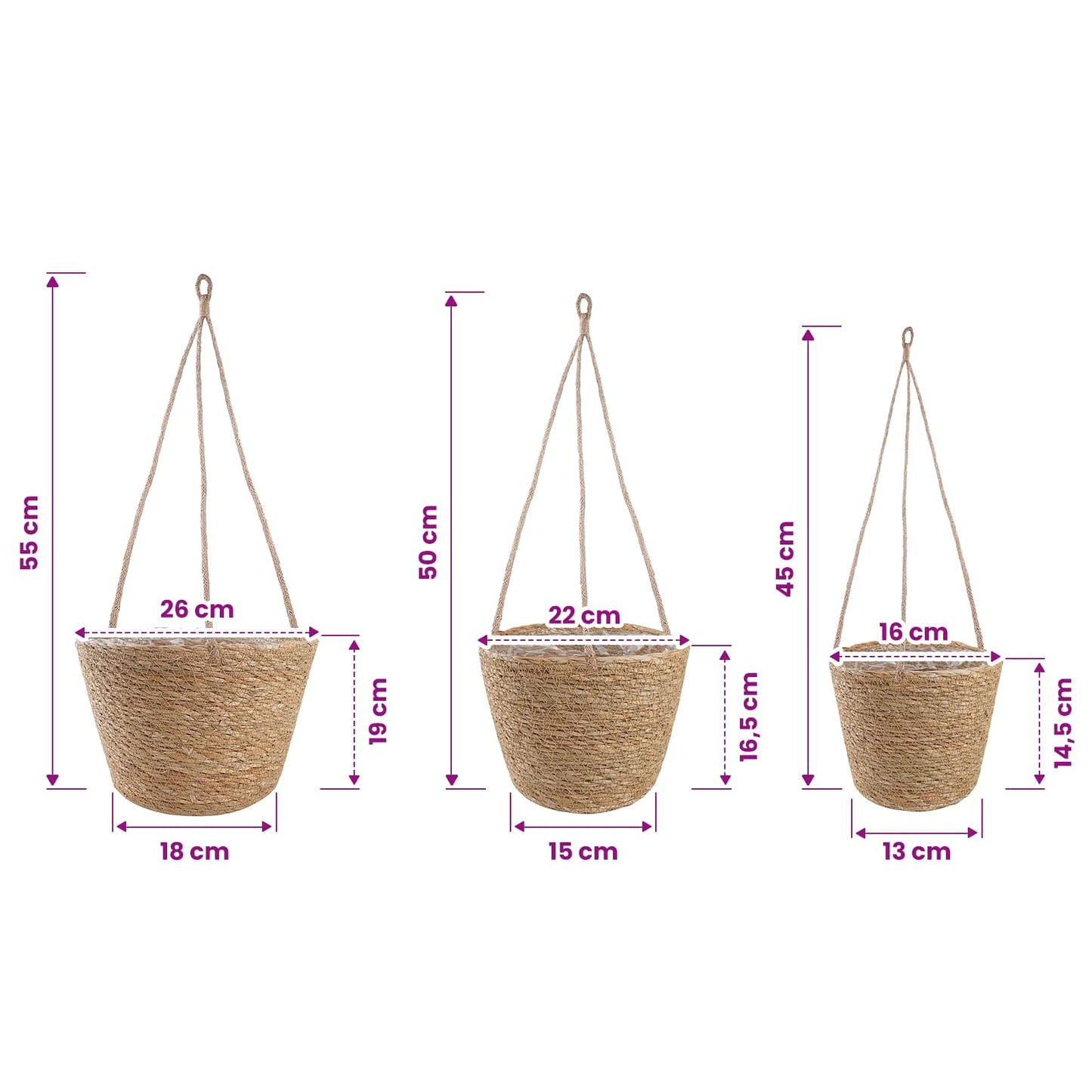 3 db Természetes Ø26 x 19 cm 100% Tengeri fű