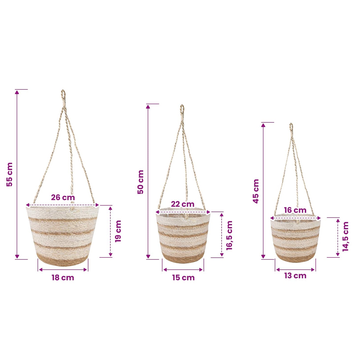 3 db Természetes, Fehér és Bézs Ø26 x 19 cm 100% Tengeri fű