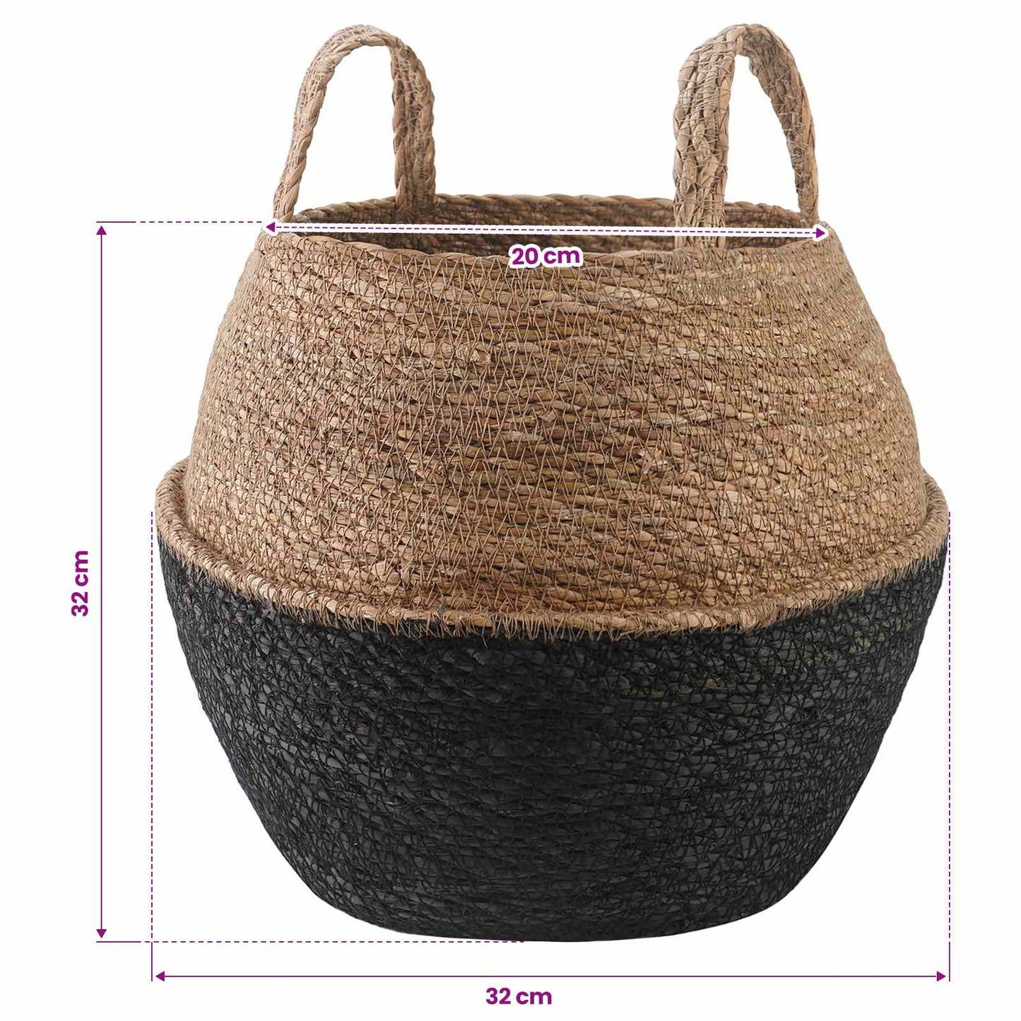 Kézi növényedény 2 db Fekete Ø 32 x 32 cm 100% Tengeri fű