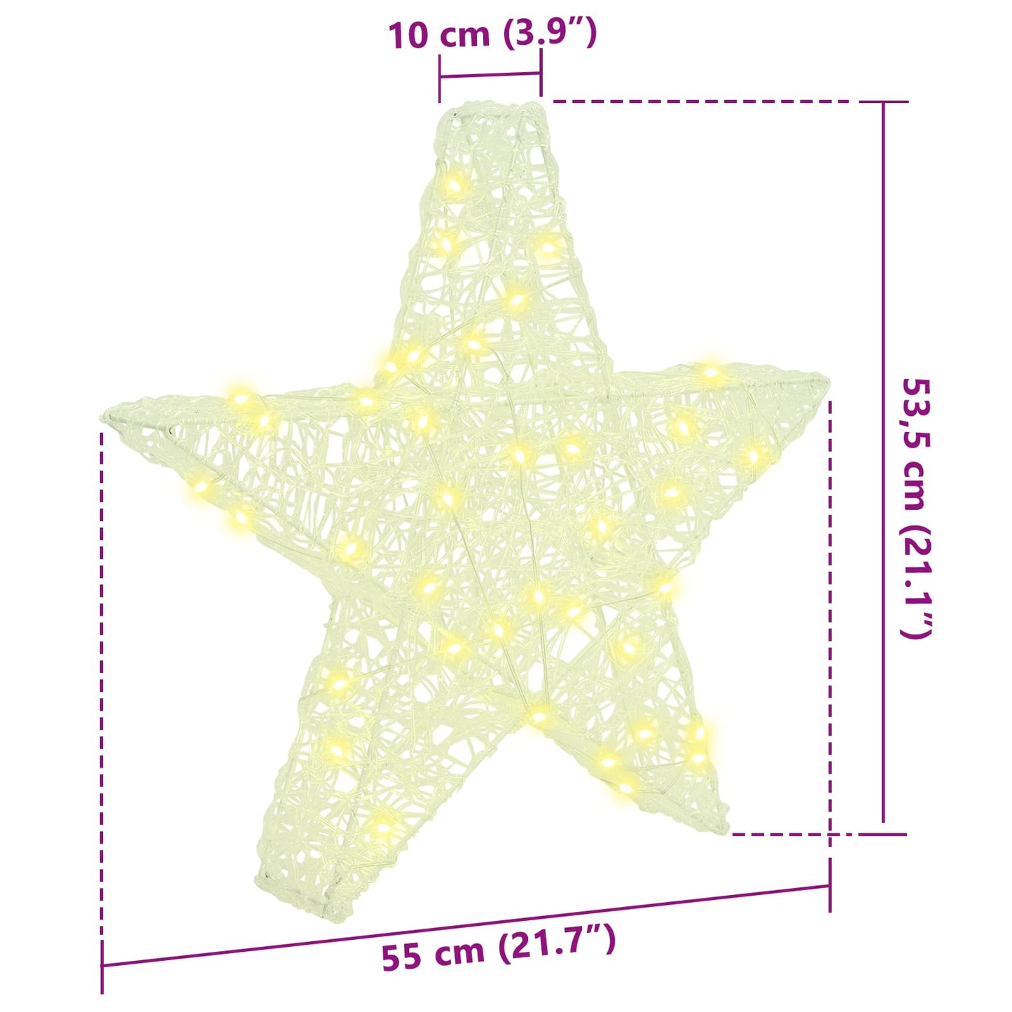 3D Csillag 50 LED-del Meleg fehér 55 x 53.5 x 10 cm Akril