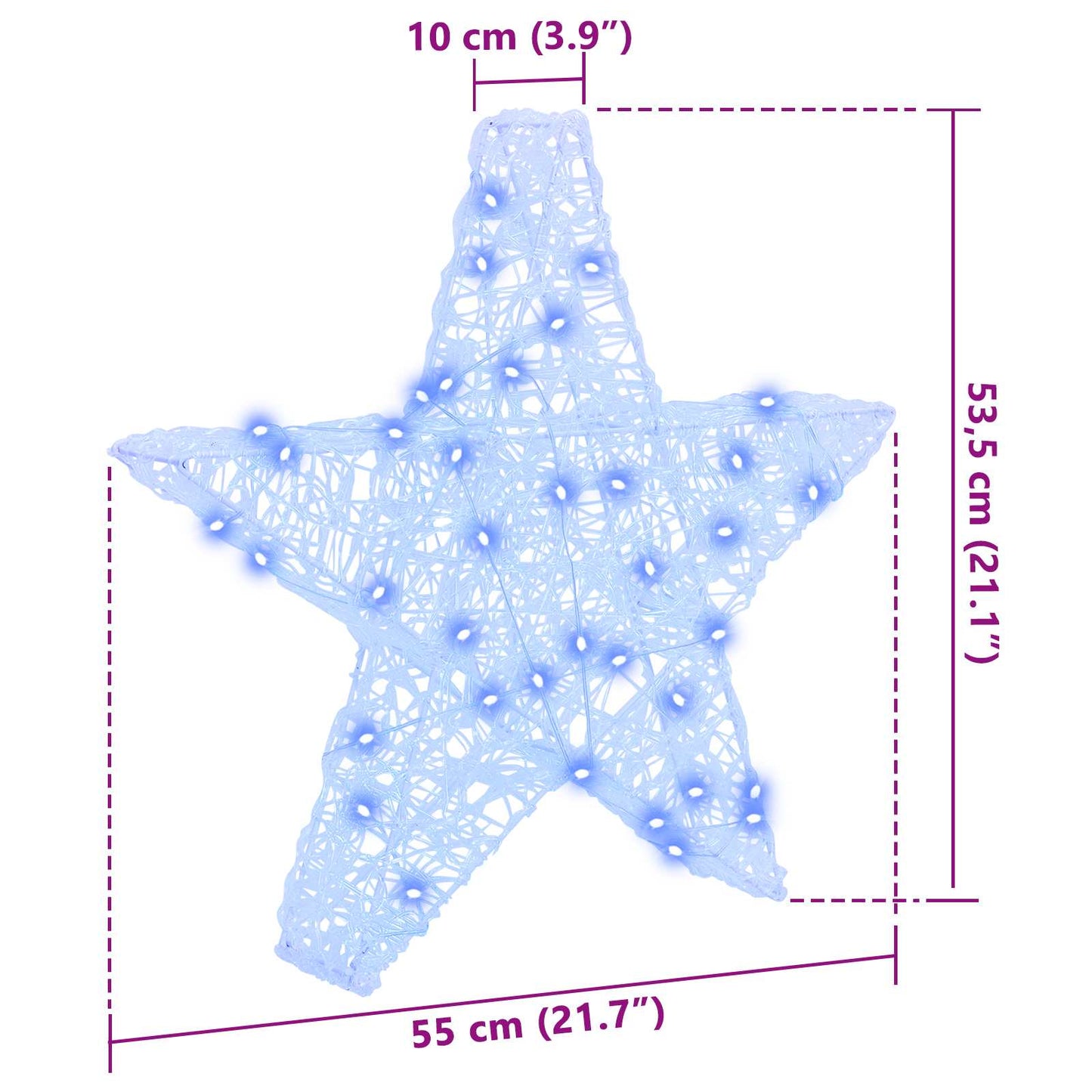 3D Csillag 50 LED-del Kék 55 x 53.5 x 10 cm Akril