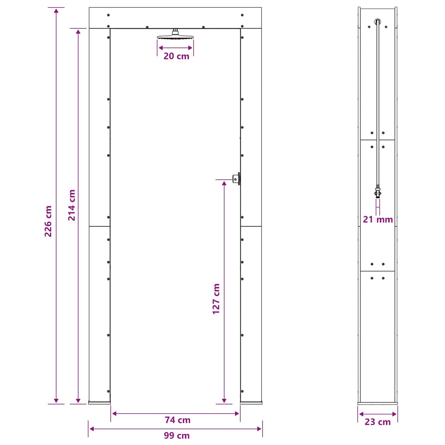 Kültéri zuhany 226 cm Tömör fenyőfa és rozsdamentes acél
