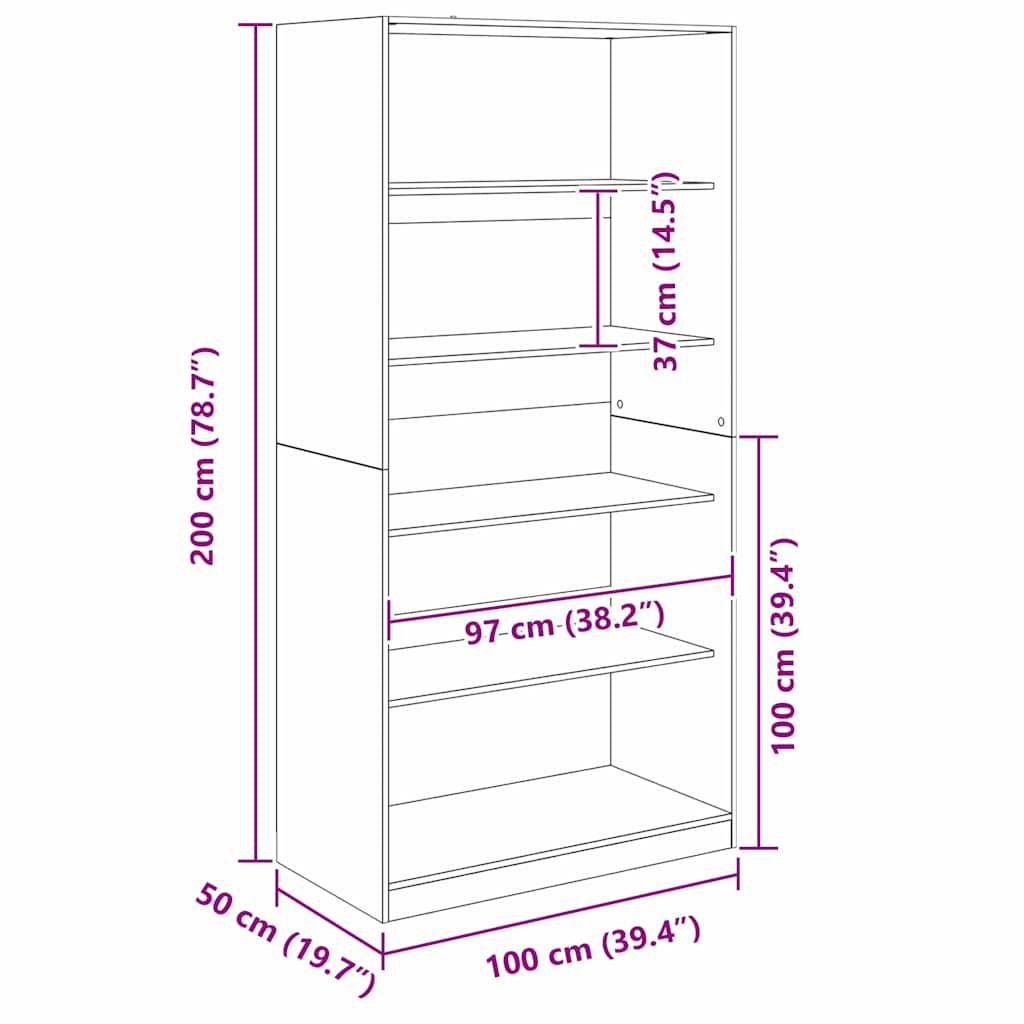 Ruhásszekrény Fekete tölgy 100 x 50 x 200 cm Szerelt Fa