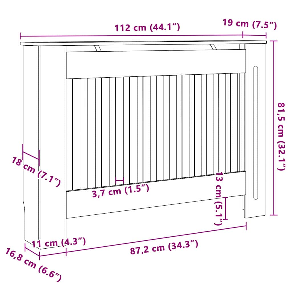 Radiátor fedezék 2 pcs Szürke 112 x 19 x 81,5 cm Szerelt Fa