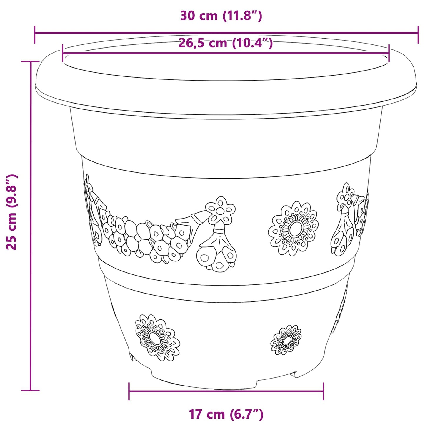 Növénycserép 6 db Tégla Vörös Ø 30 x 25 cm Műanyag