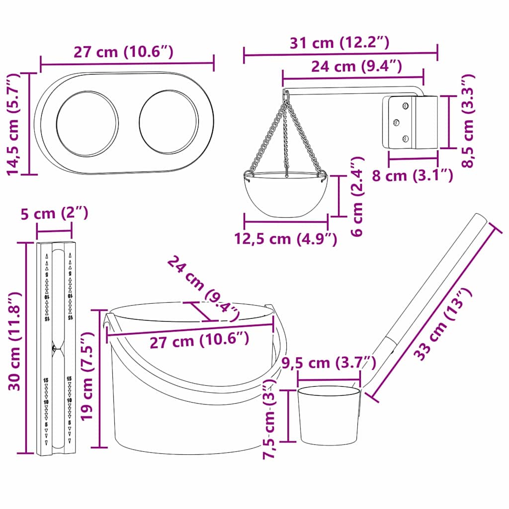 Szauna Kiegészítő Készlet 5 pcs Fekete