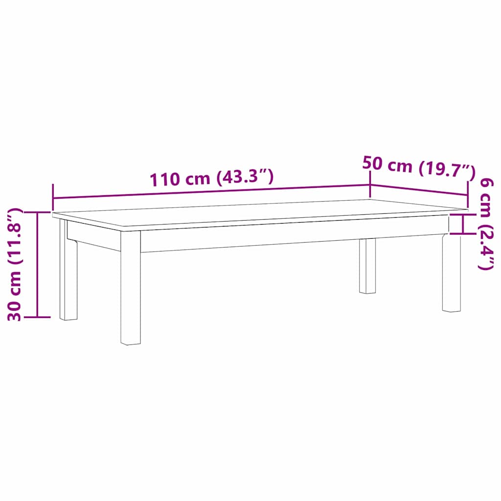 Dohányzóasztal Max Barna 110 x 50 x 30 cm Tömör fenyőfa