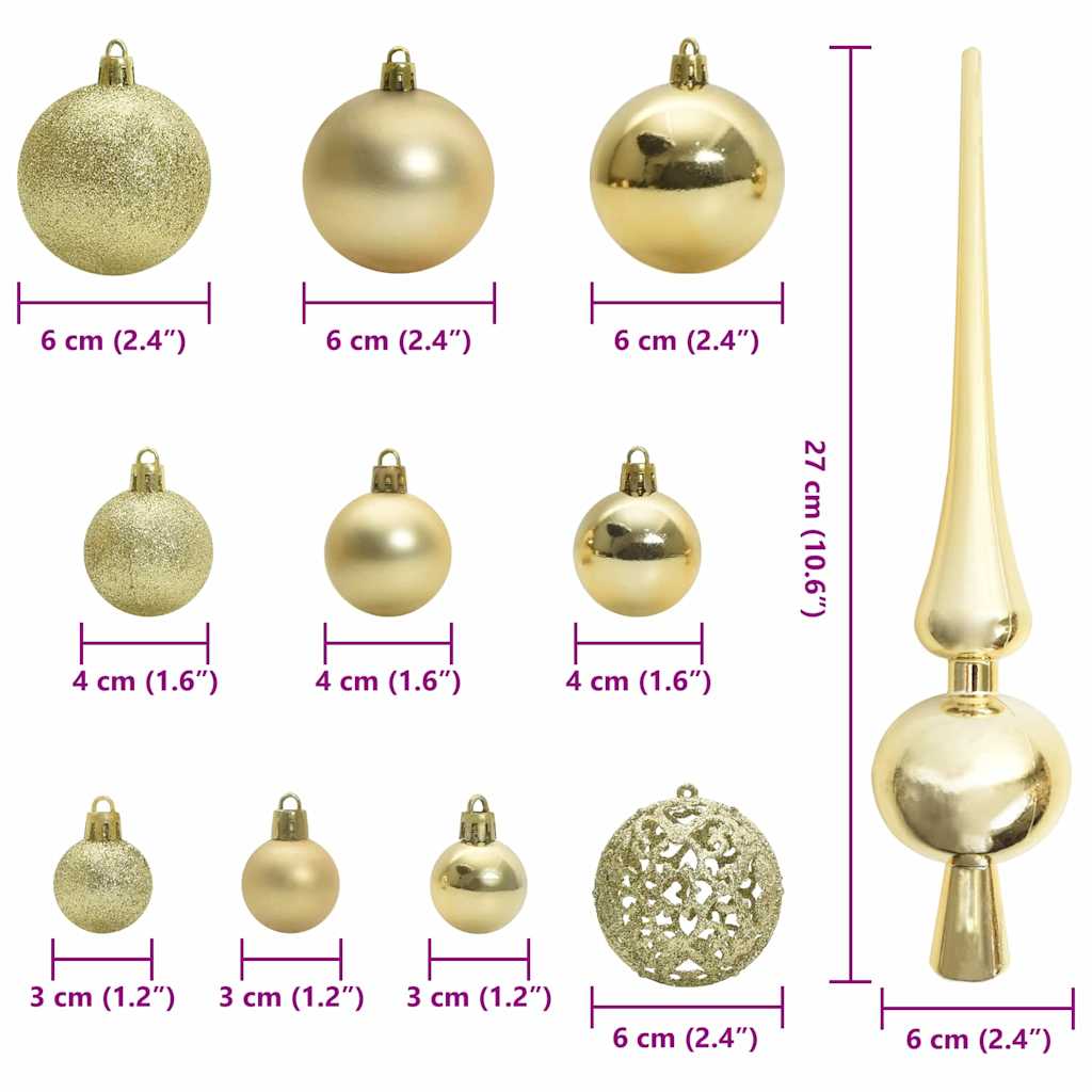 Karácsonyi Díszgömb Készlet 150 LED-del 61 pcs Arany Műanyag