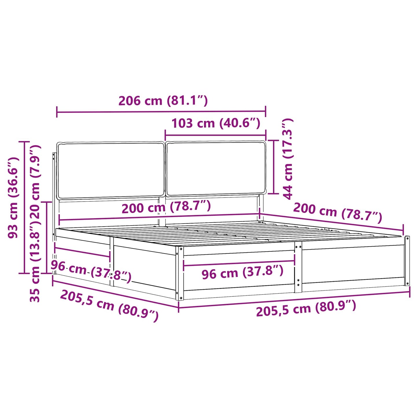 Ágykeret Kárpitozott Fejtámlával Sötétszürke 200 x 200 cm