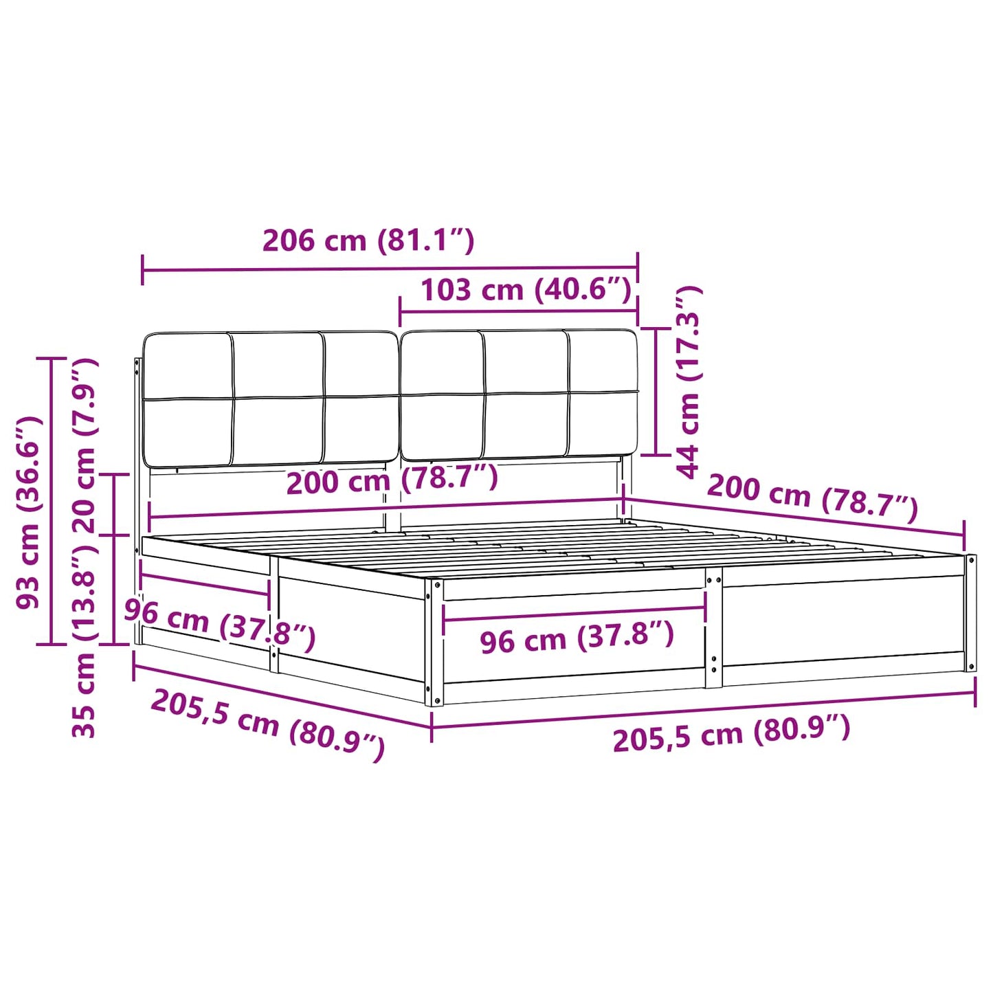 Ágykeret Kárpitozott Fejtámlával Világosszürke 200 x 200 cm