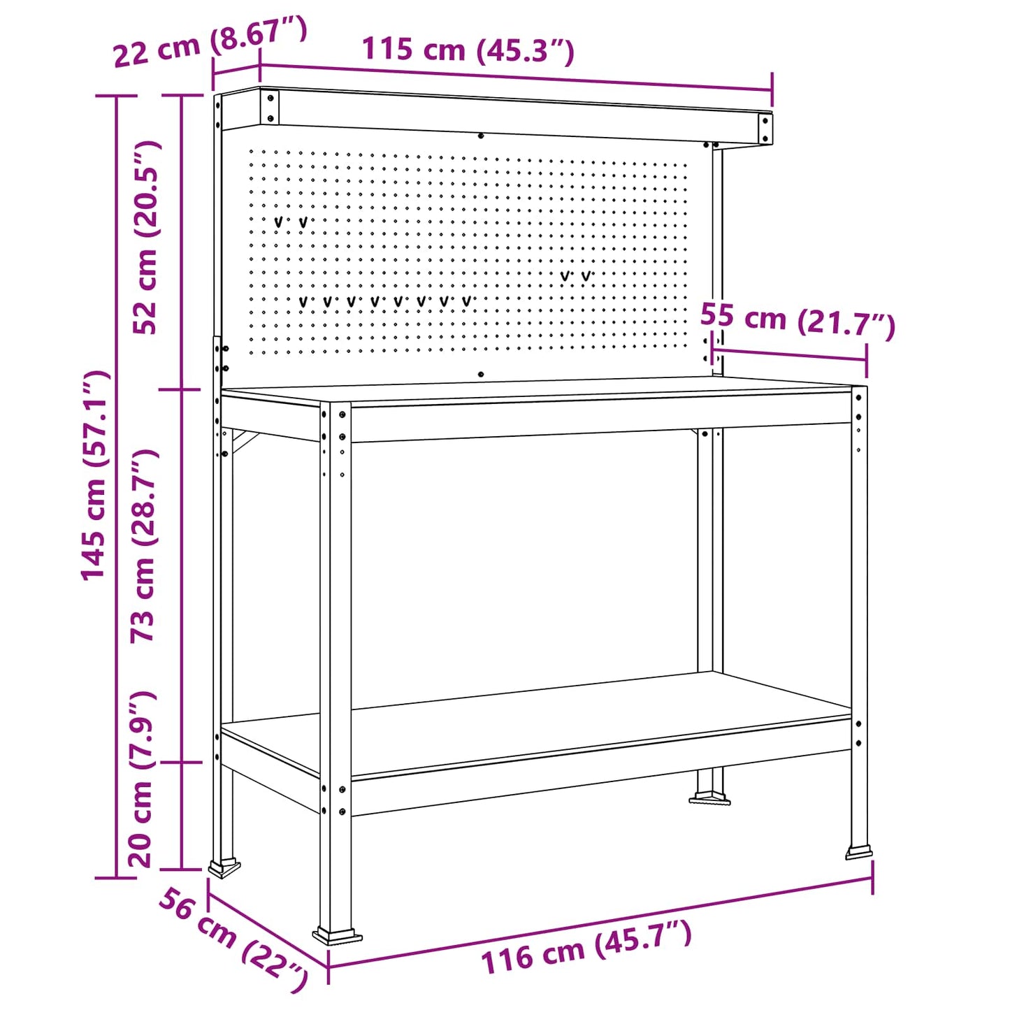 Munkapad polcokkal Fekete 114 x 54 x 145 cm Mérnöki fa és fém