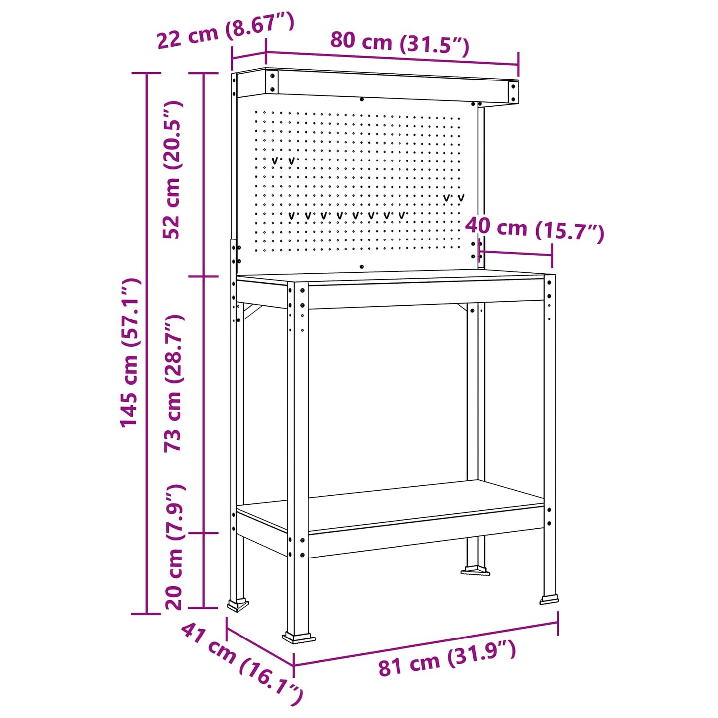 Munkapad polcokkal Fekete 81 x 41 x 145 cm Mérnöki fa és fém
