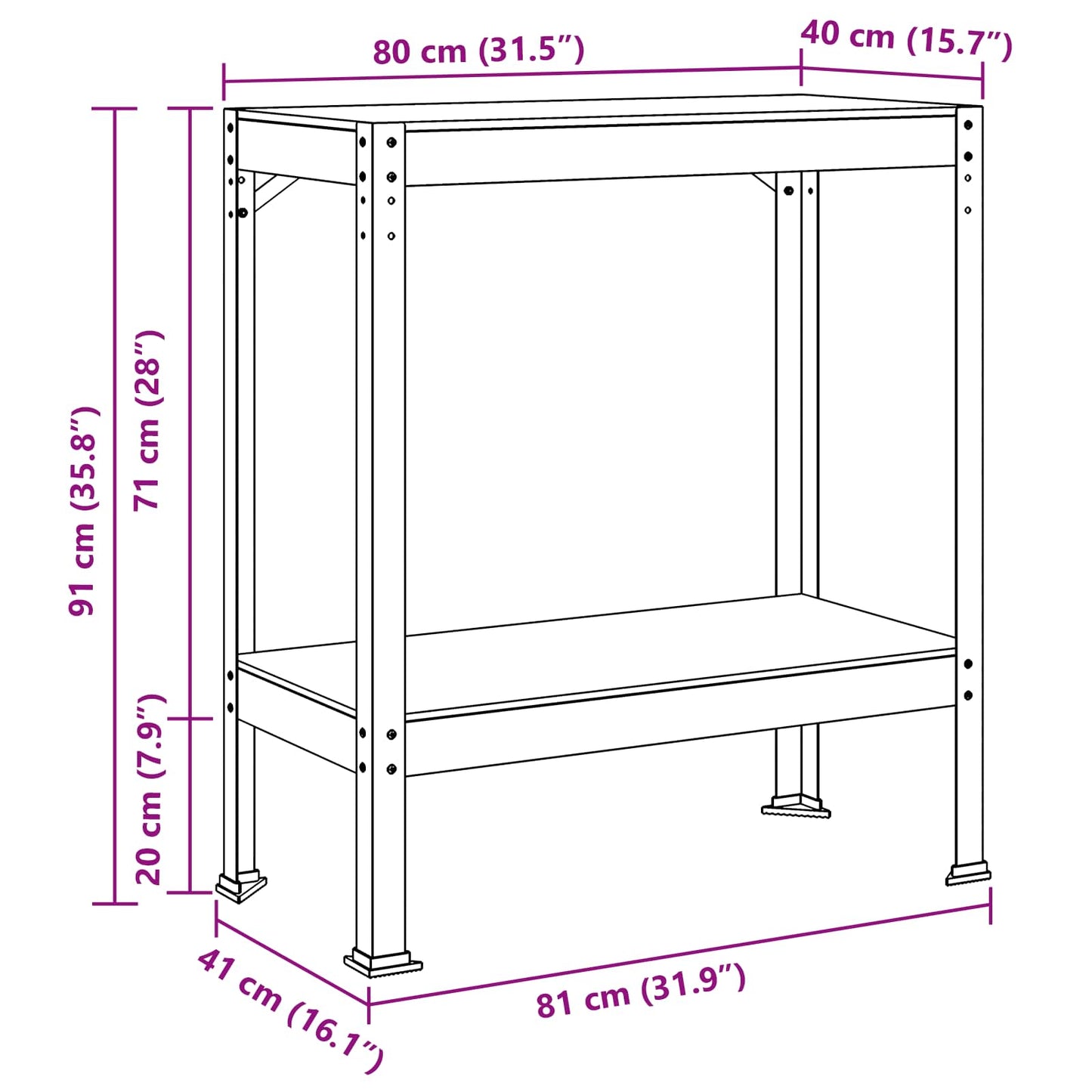 Munkapad polcokkal Fekete 81 x 41 x 91 cm Mérnöki fa és fém