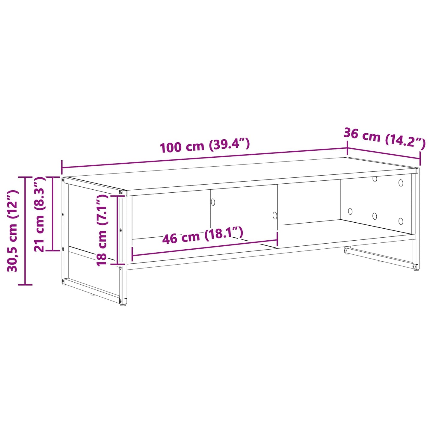 TV szekrény 100 x 36.5 x 30.5 cm Művészi tölgy Szerelt Fa