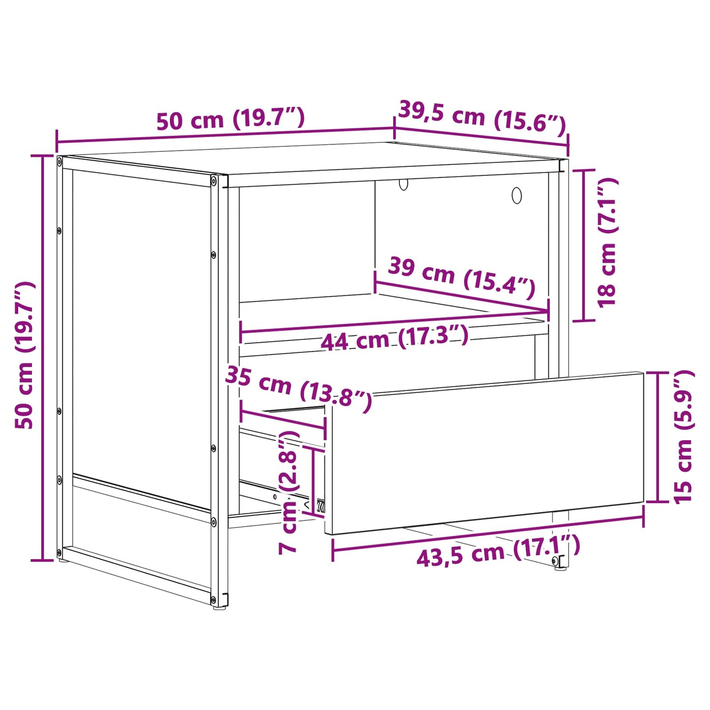Éjjeli asztal Művészi tölgy 50 x 39,5 x 50 cm Szerelt Fa