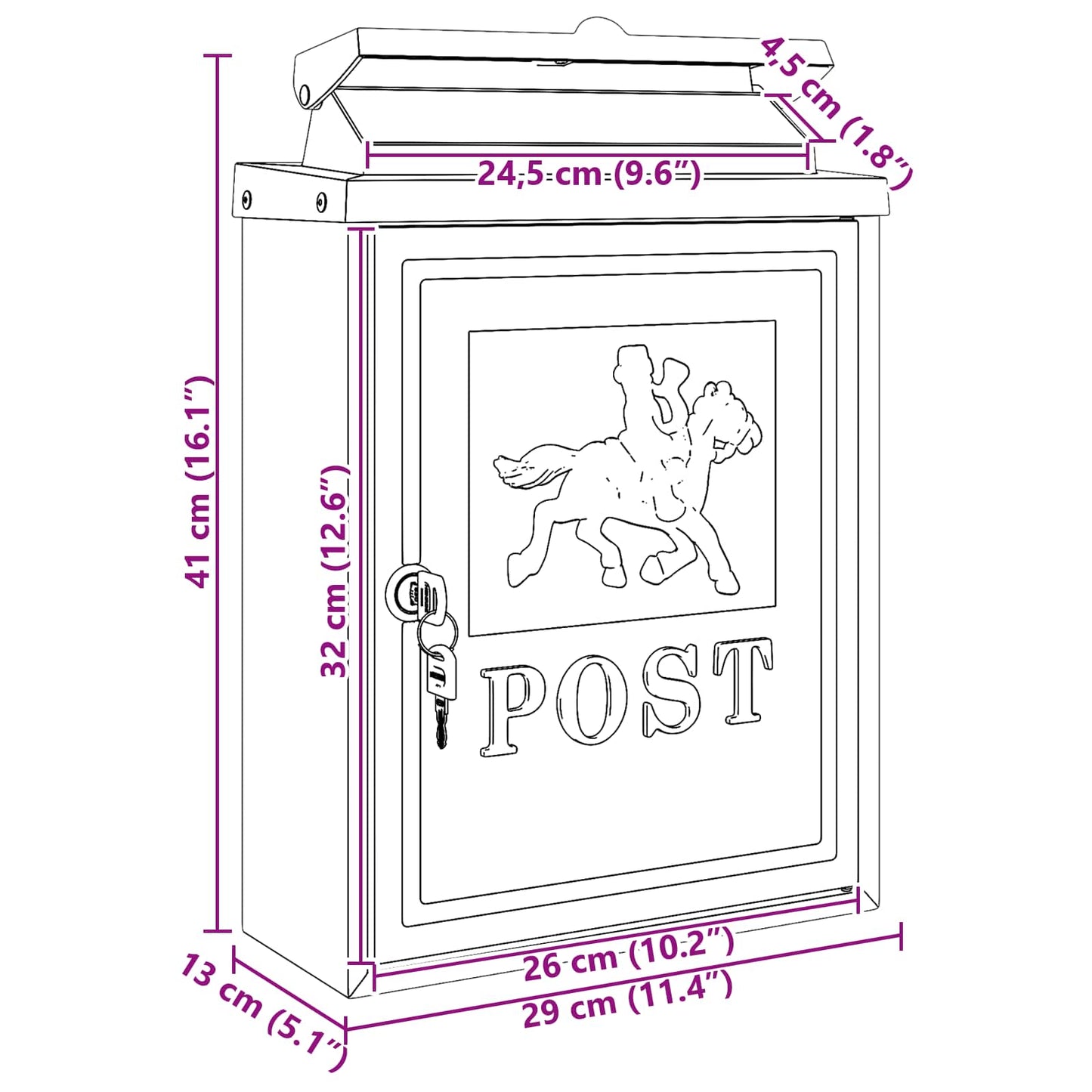 Fali Postafiók tárolóval Piros 29 x 13 x 41 cm Öntött alumínium