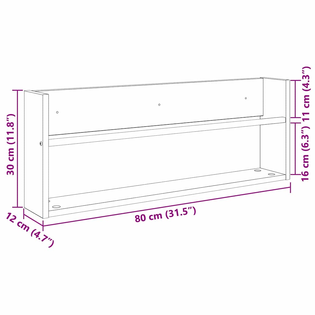 Magazin állvány 2 db Öreg fa 80 x 12 x 30 cm Szerelt Fa